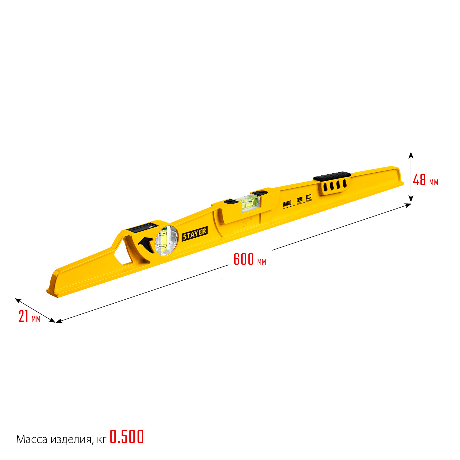 STAYER HARD, 600 мм, с зеркальным глазком, литой уровень, Professional (3483-060)