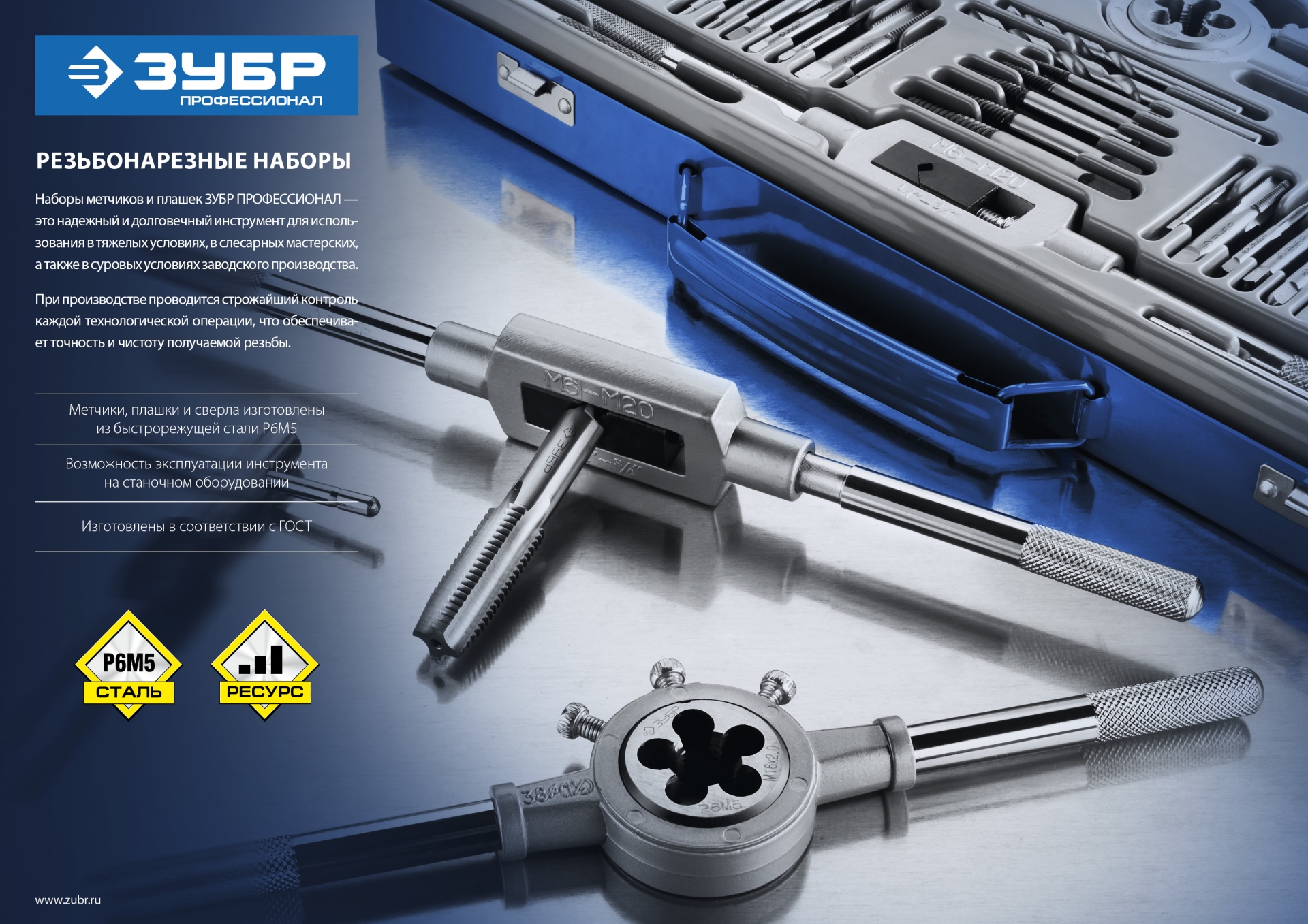 ЗУБР 32 предмета, сталь Р6М5, набор метчиков и плашек, Профессионал (28110-H32)