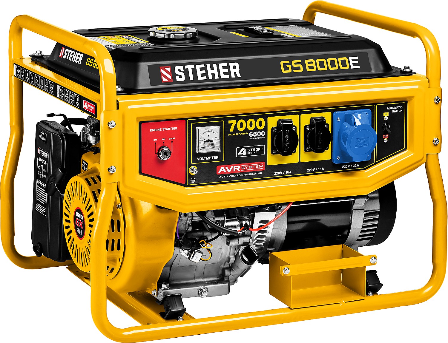 STEHER 7000 Вт, бензиновый генератор с электростартером (GS-8000E)