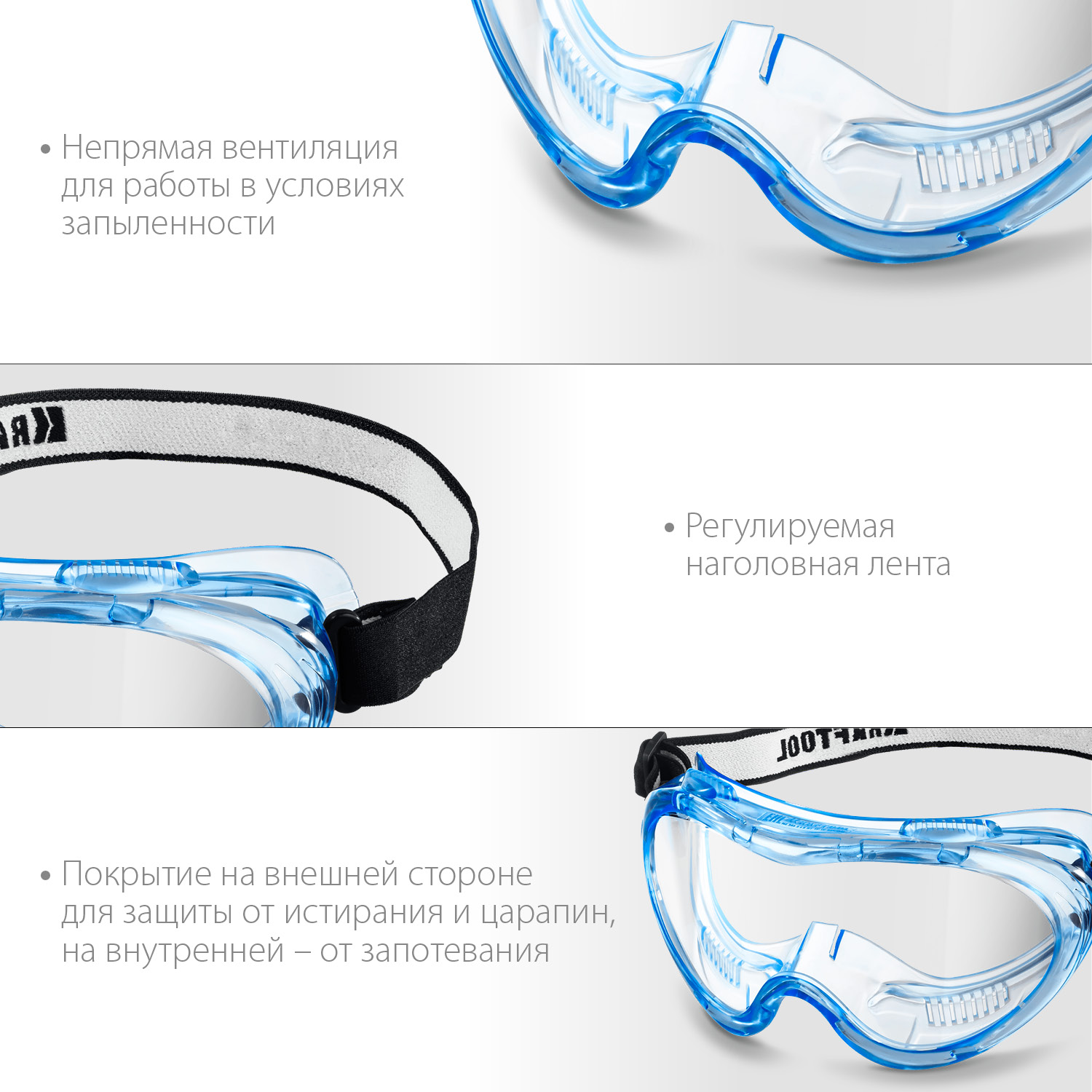 KRAFTOOL PANORAMA защитные очки закрытые, прозрачные, защита от царапин и запотевания, UV 380, оптический класс 1 (11008)