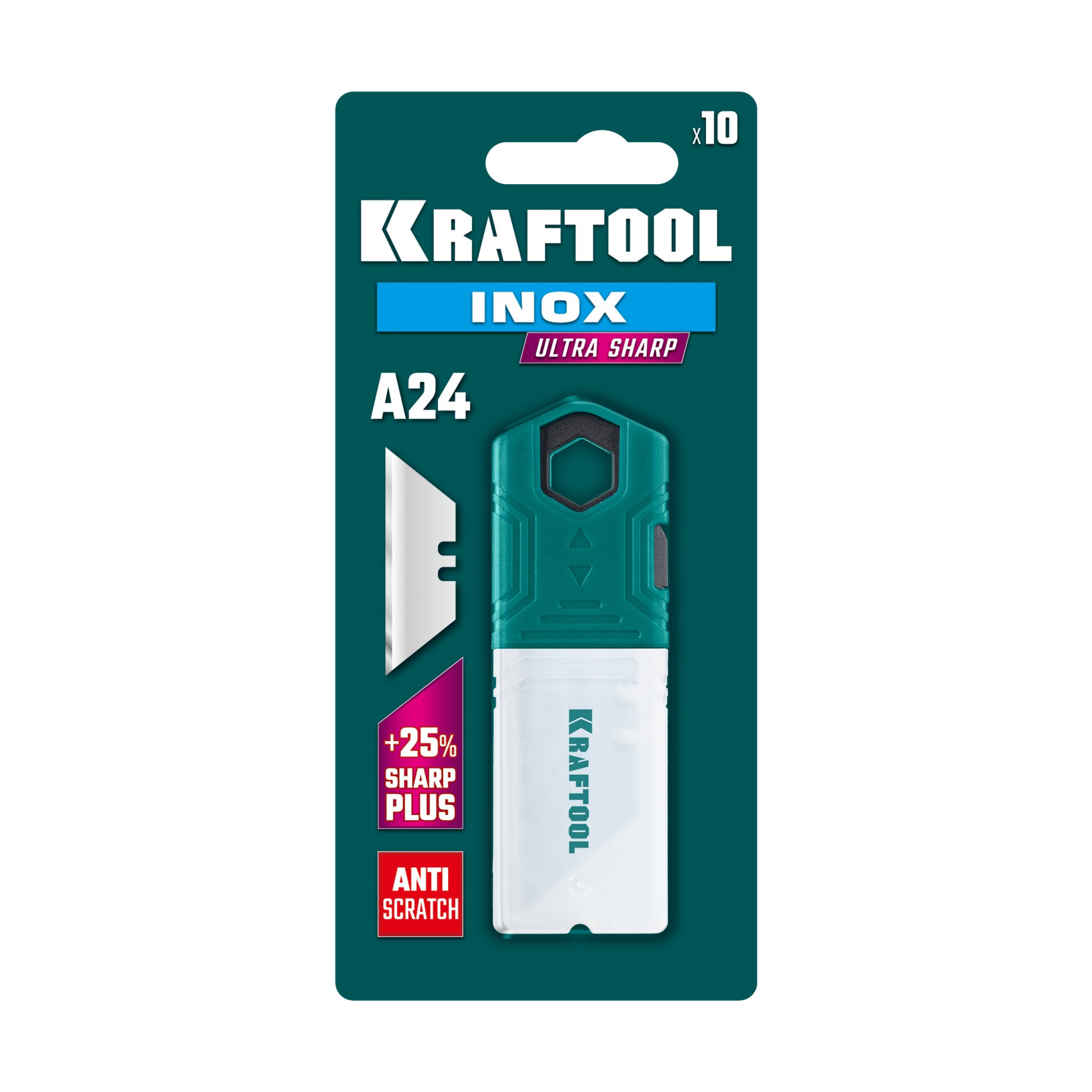 KRAFTOOL INOX-A24, 10 шт, нержавеющие трапециевидные лезвия (09626-S10)