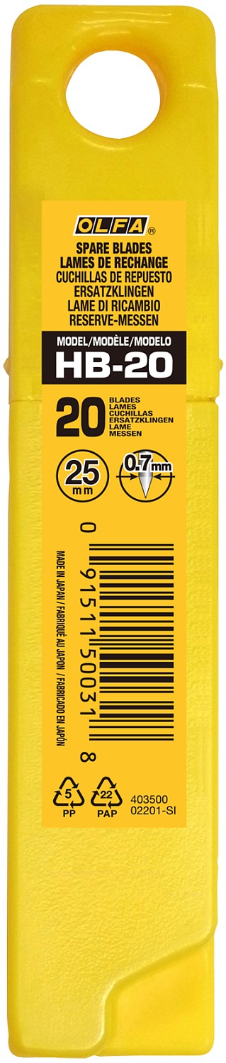 OLFA 25 мм, 20 шт, в пластиковом кейсе, сегментированные лезвия (OL-HB-20)