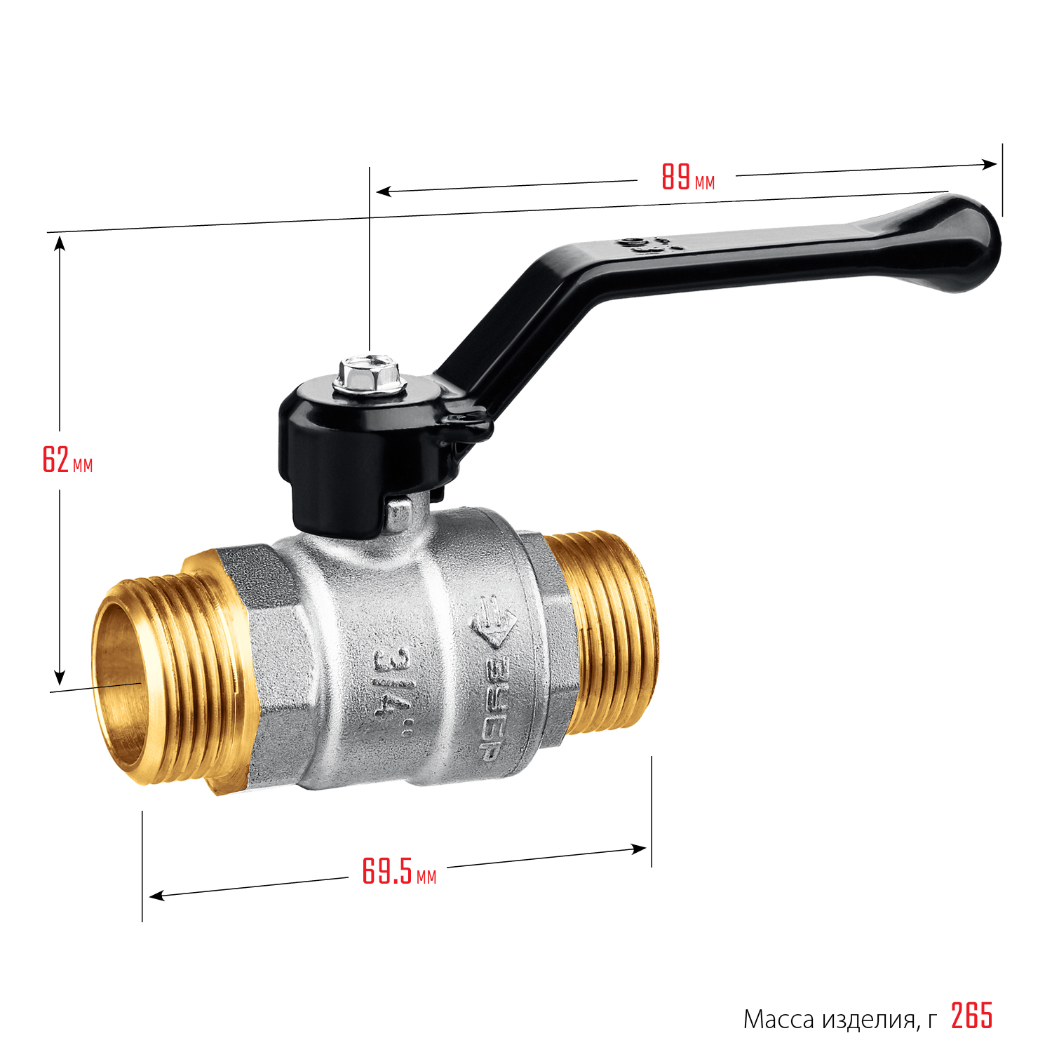 ЗУБР d 3/4″, ручка-рычаг, ″папа-папа″, полнопроходной шаровой кран (51326-3/4)