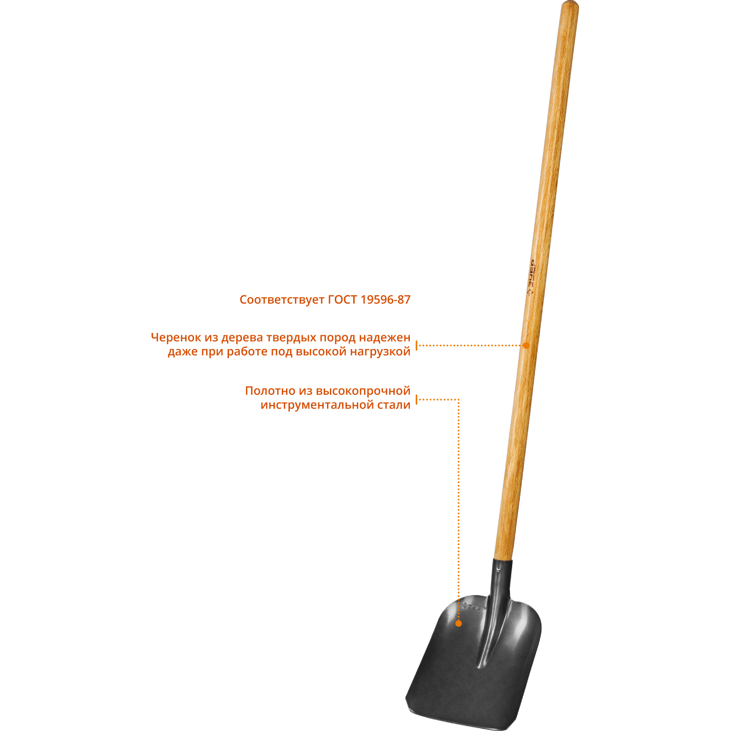 ЗУБР Фаворит, 145 см, деревянный лакированный черенок в/с, совковая лопата, тип ЛСП, закаленное полотно, Профессионал (4-39521)