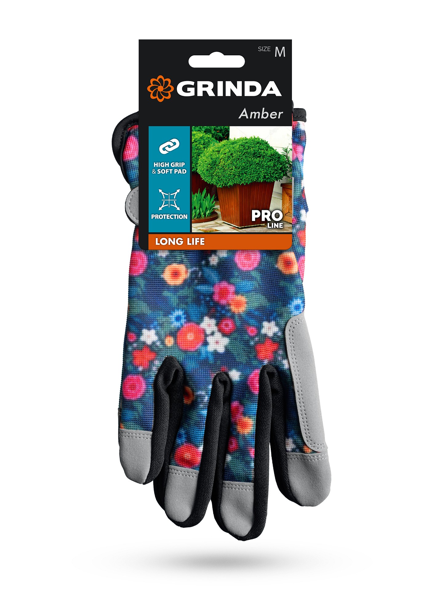 GRINDA AMBER, M (8), садовые перчатки из искусственной кожи с усиленным наладонником и кончиками пальцев, PRO Line (1139-M)