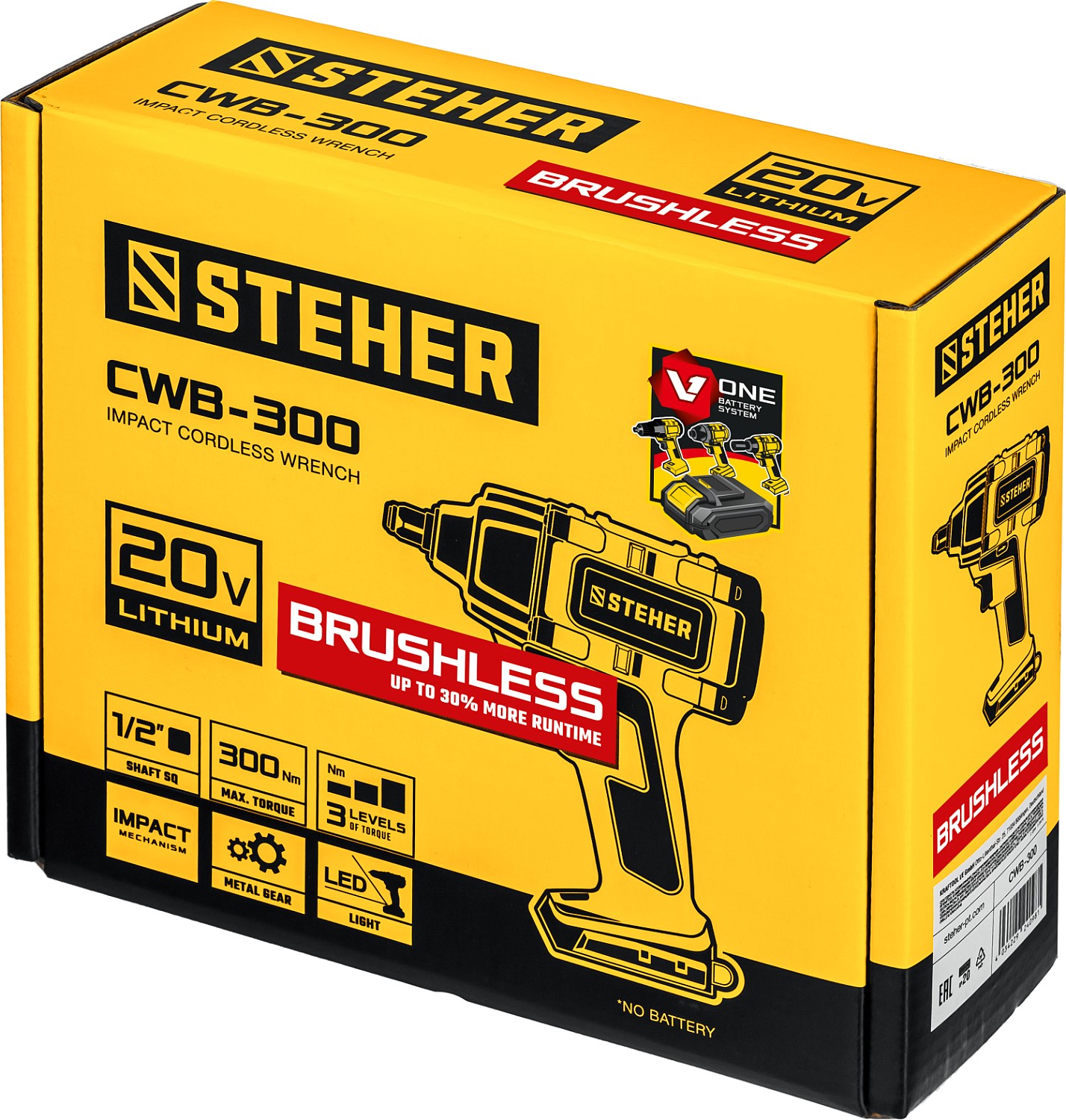 STEHER V1, 20 В, 300 Н·м, без АКБ, бесщеточный гайковерт (CWB-300)