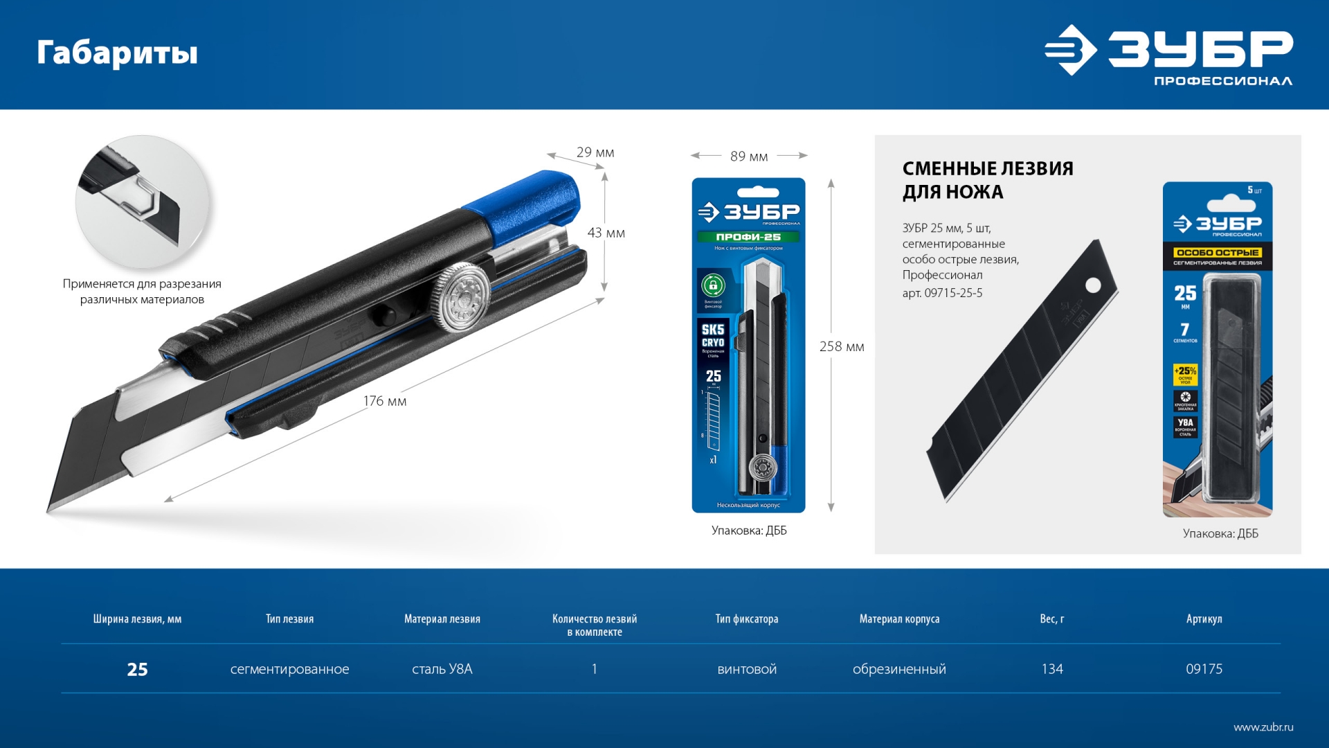 ЗУБР ПРО-25, 25 мм, нож с сегментированным лезвием, Профессионал (09175)