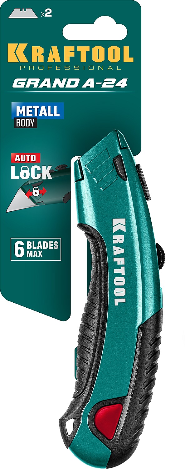 KRAFTOOL с автостопом, 2 лезвия, универсальный нож (09241)