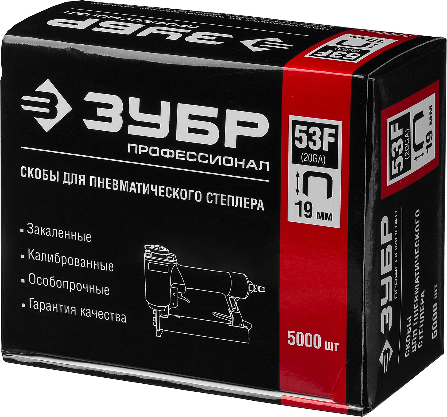 ЗУБР скобы тип 53F (D/056), 19 мм, калибр 23GA. 5000 шт. Профессионал (31950-19)