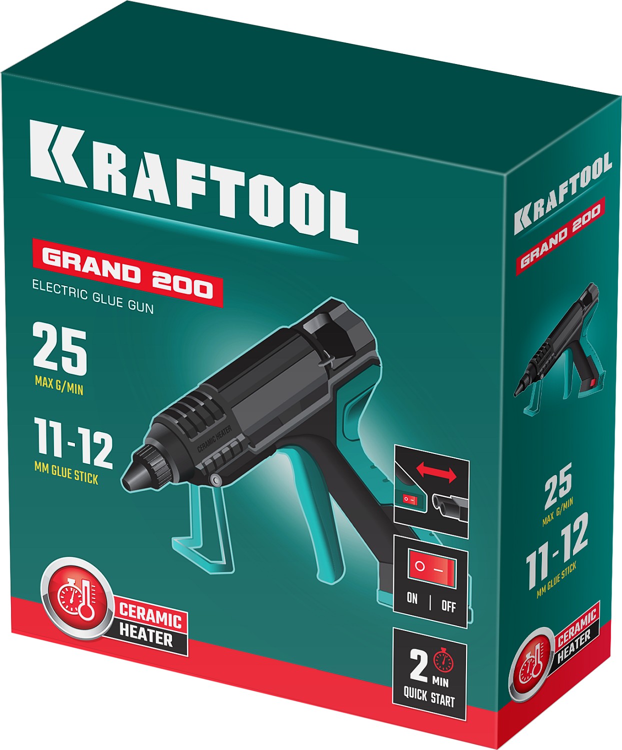 KRAFTOOL Grand 200, d 11 - 12 мм, 25 г/мин, электрический термоклеевой пистолет (06839)
