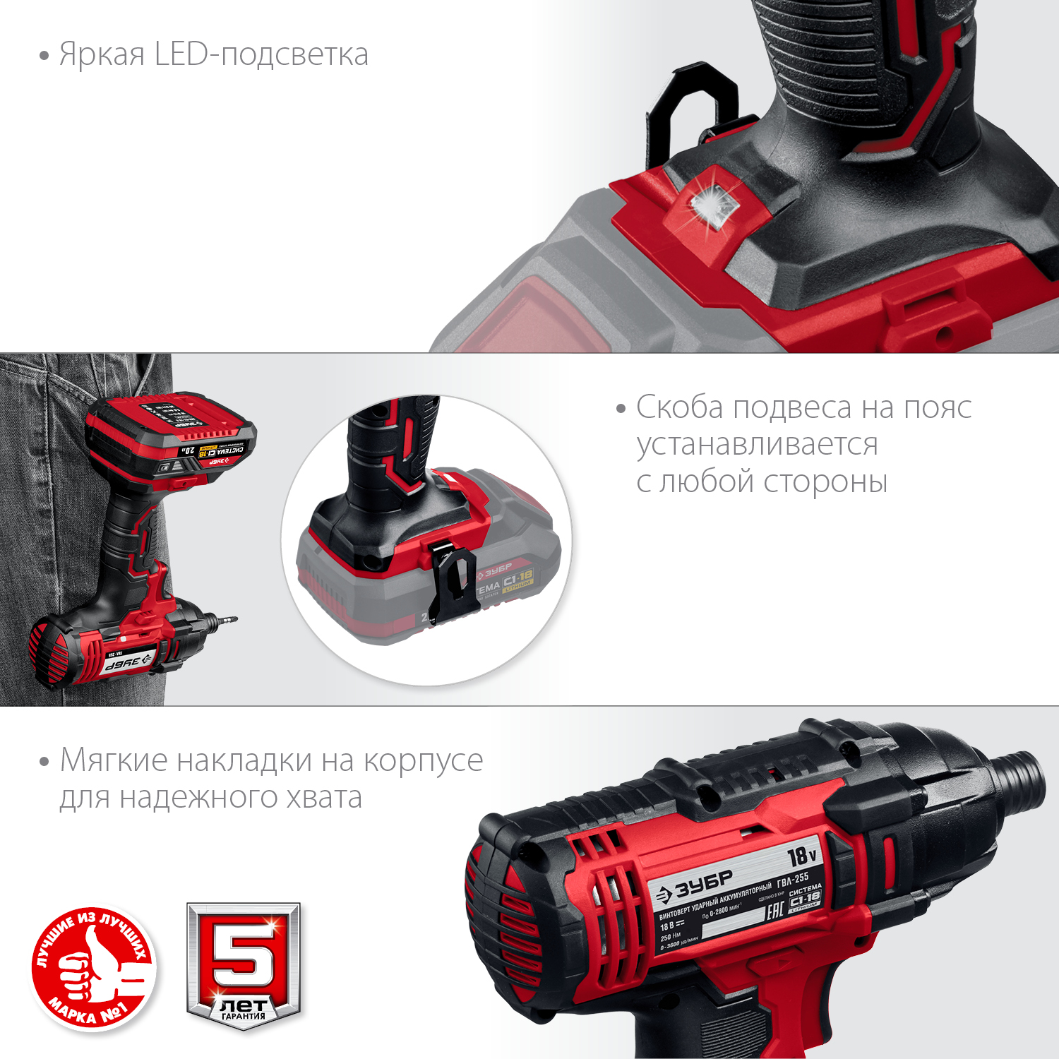 ЗУБР С1-18, 18 В, 250 Н·м, без АКБ, винтоверт ударный (ГВЛ-255)