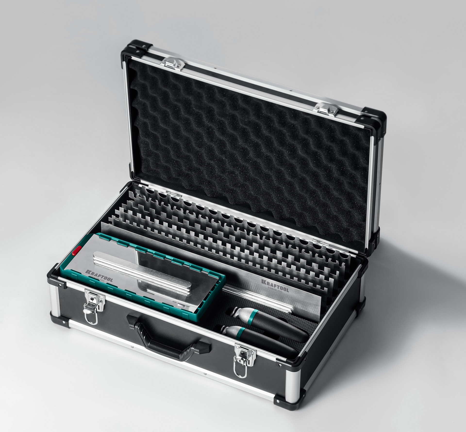 KRAFTOOL 280х115 мм (6шт) - 480х130 мм (6шт), набор нержавеющих гребенок со сменной 2к ручкой, в пластиковом кейсе (33268-H12)