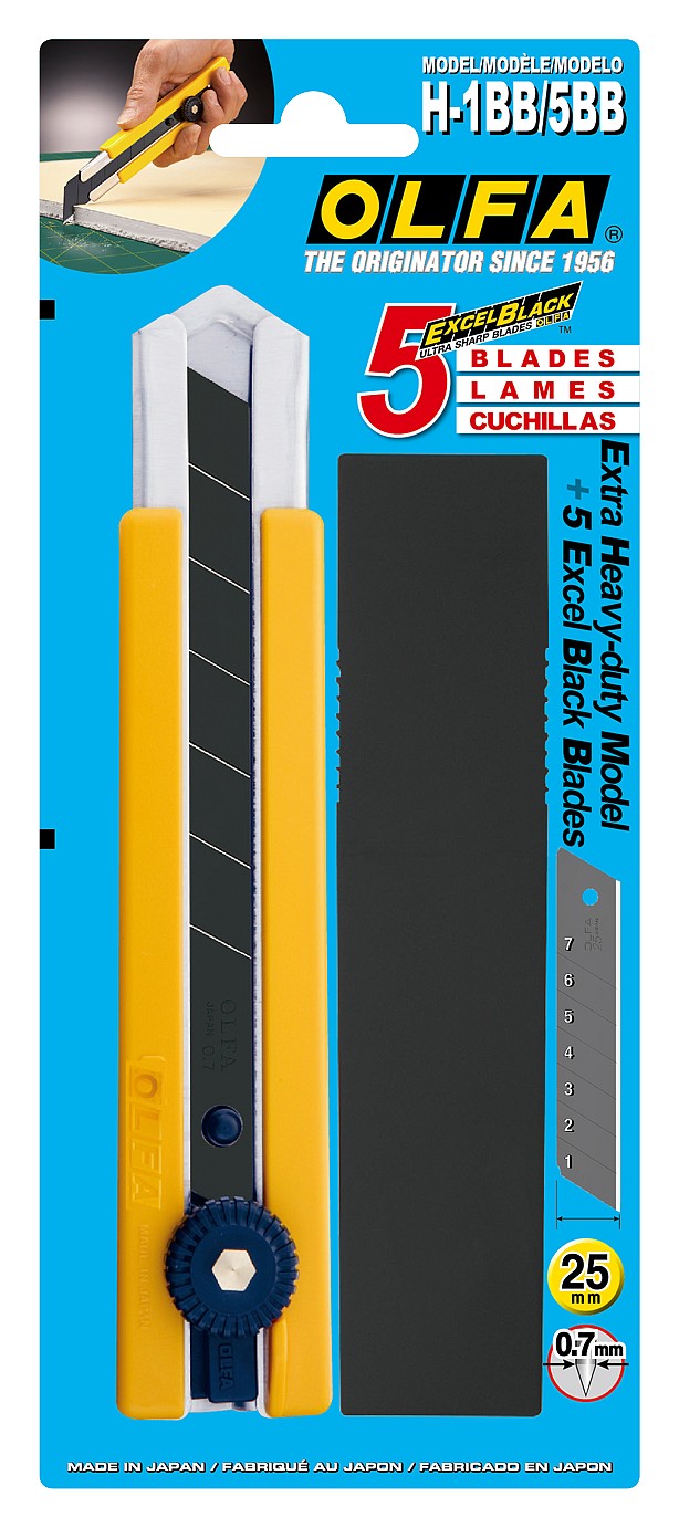 OLFA 25 мм, в комплекте с лезвиями EXCEL BLACK 5 шт, нож (OL-H-1BB/5BB )