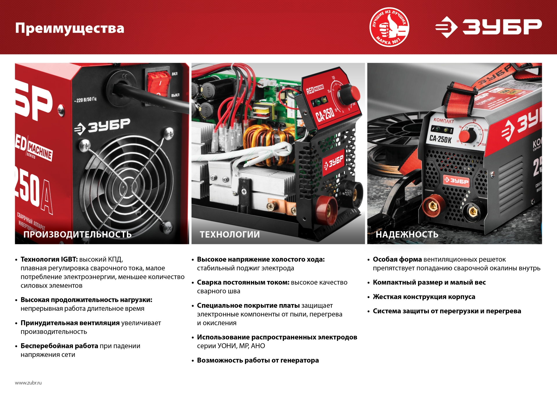 ЗУБР ММА, 220 А, RED MACHINE, сварочный аппарат инверторный, макс. электрод Ø 5.0 мм (СА-220)