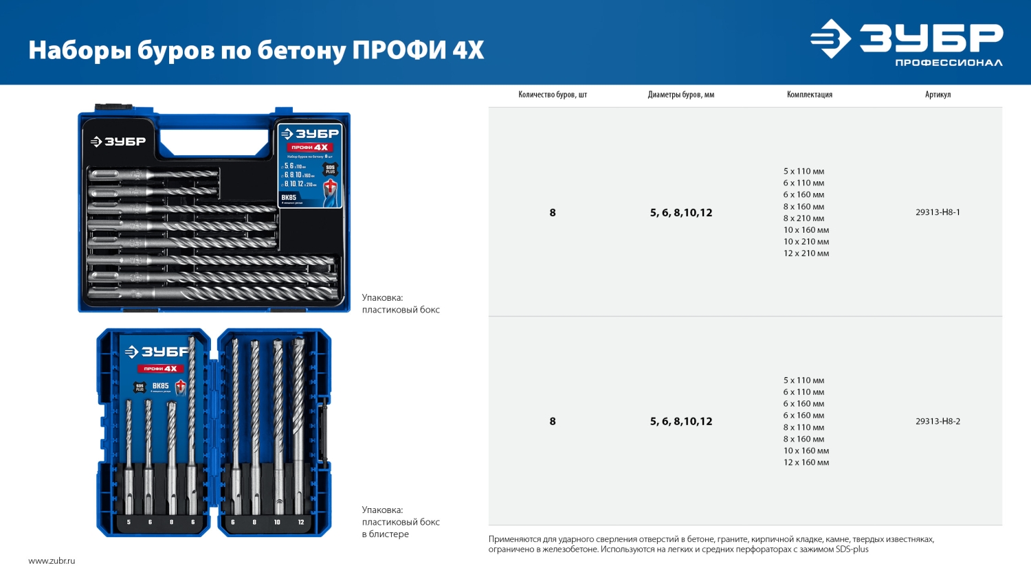 ЗУБР ПРОФИ-4Х 20x210 мм, SDS-plus бур (29313-210-20)