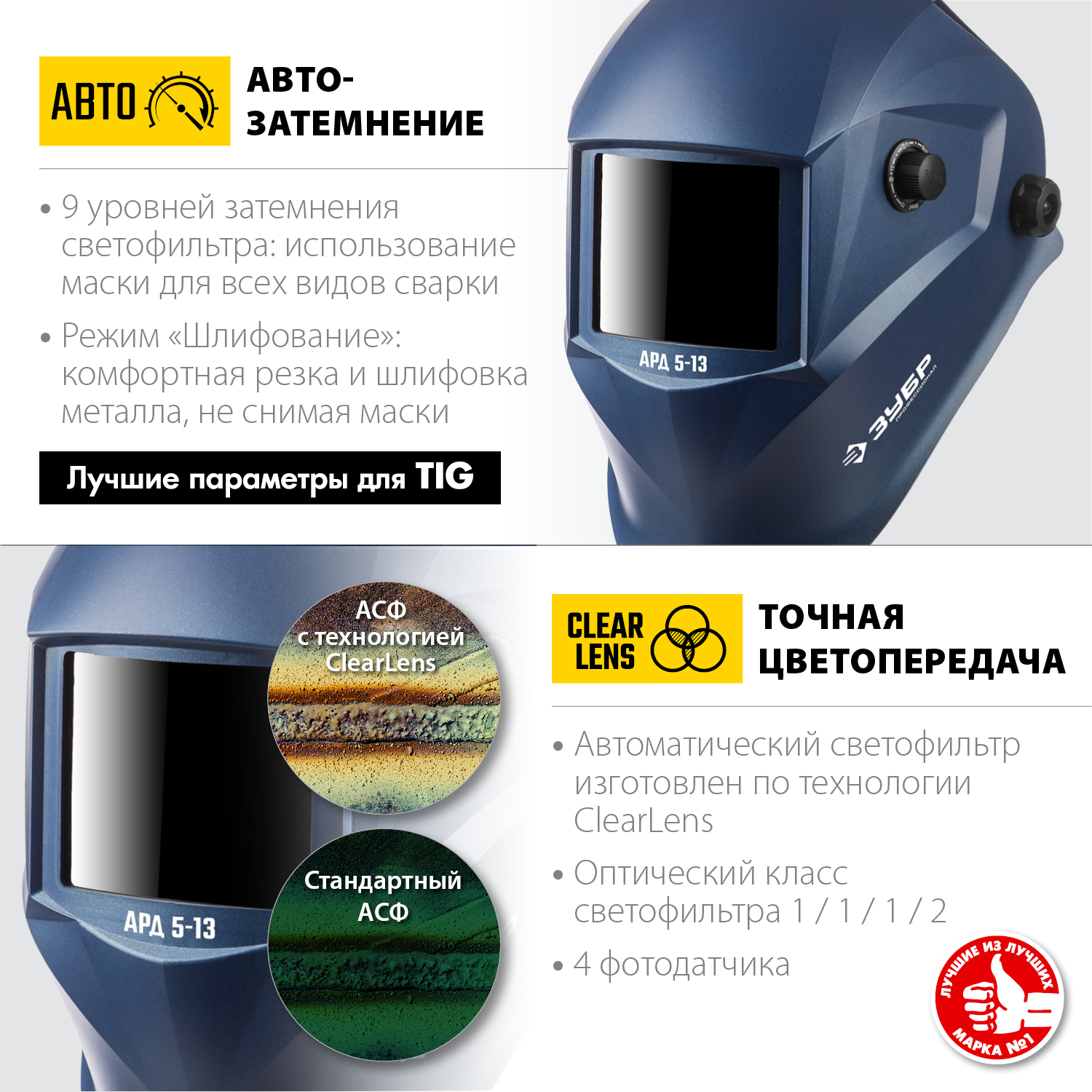ЗУБР АРД 5-13, хамелеон, затемнение 4/5-8/9-13, маска сварщика, Профессионал (11070)