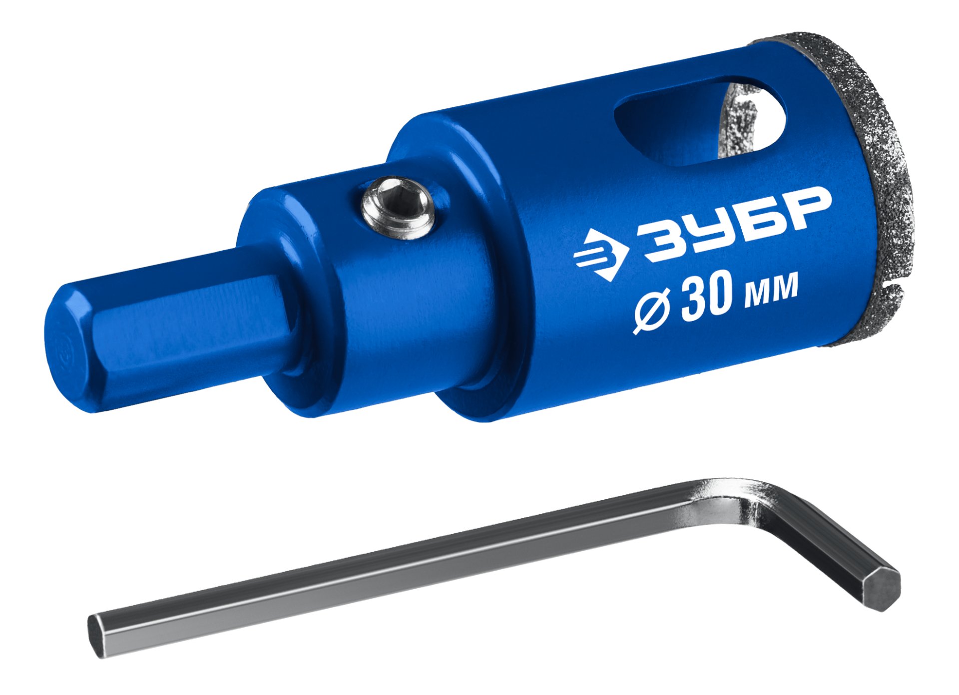 ЗУБР АГК d 30 мм (центр. сверло, трехгр. хвост, Р60), Алмазная коронка, Профессионал (29850-30)