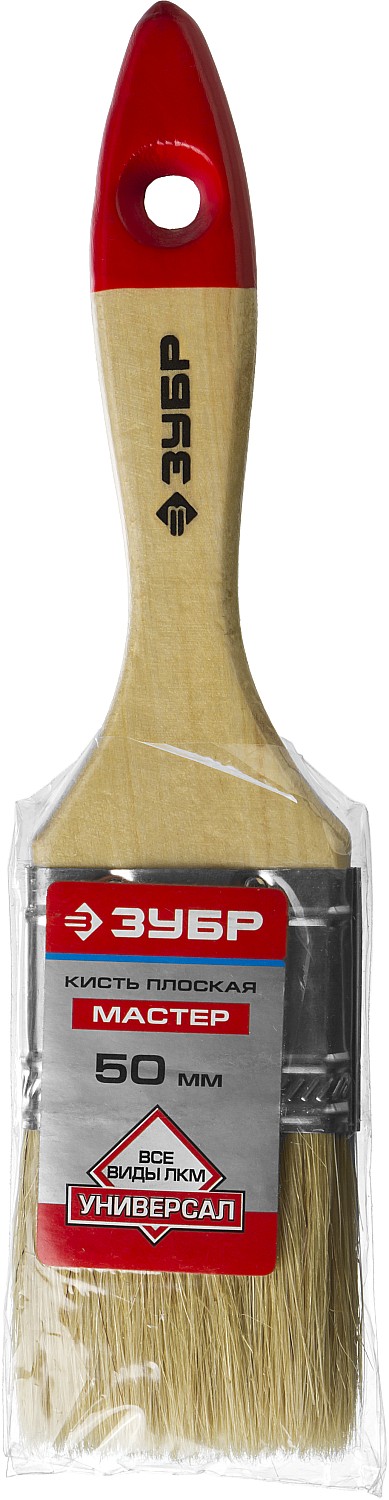 ЗУБР УНИВЕРСАЛ, 50 мм, 2″, светлая натуральная щетина, деревянная ручка, все виды ЛКМ, плоская кисть (4-01003-050)