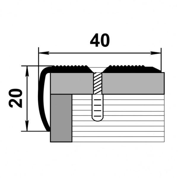 Порог алюминиевый  ПУ-06 40x20x1800 мм, окрашенный в серебро
