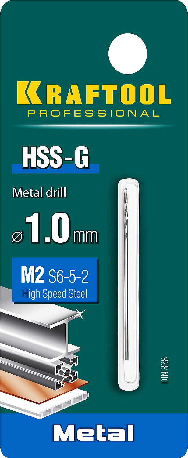 KRAFTOOL HSS-G, 1.0 х 34 мм, сталь P6M5, сверло по металлу (29651-1)
