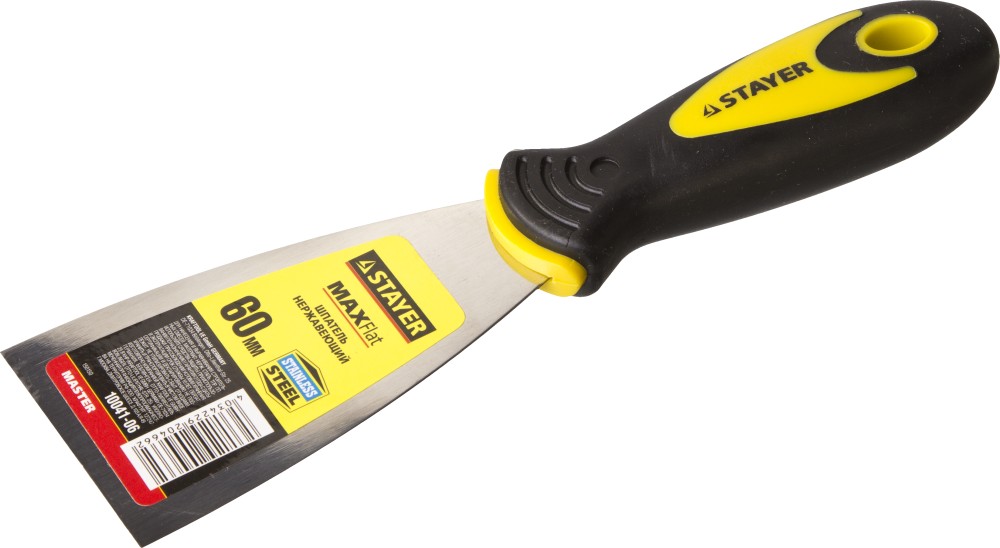 STAYER MAXFlat, 60 мм, профилированное полотно, двухкомпонентная ручка, нержавеющий, шпатель (10041-06)