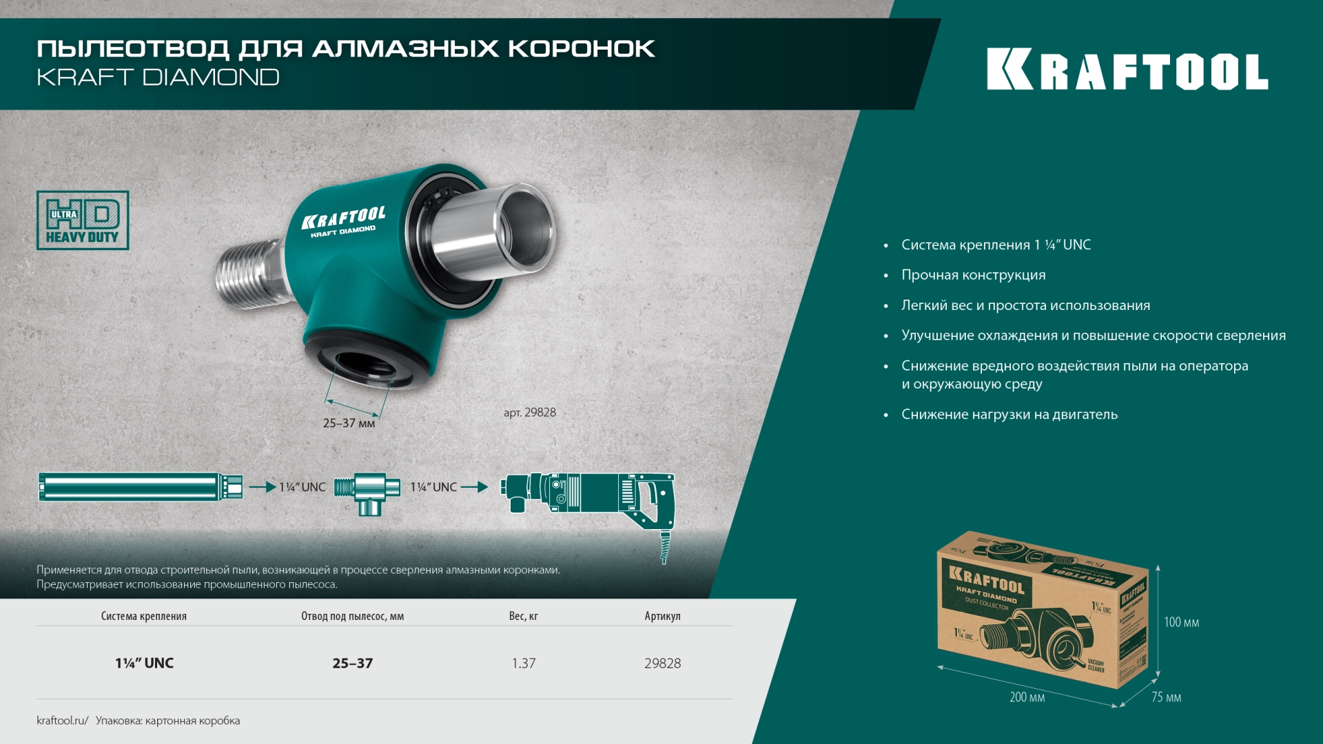 KRAFTOOL 1 1/4″, Пылеотвод для алмазных коронок (29828)