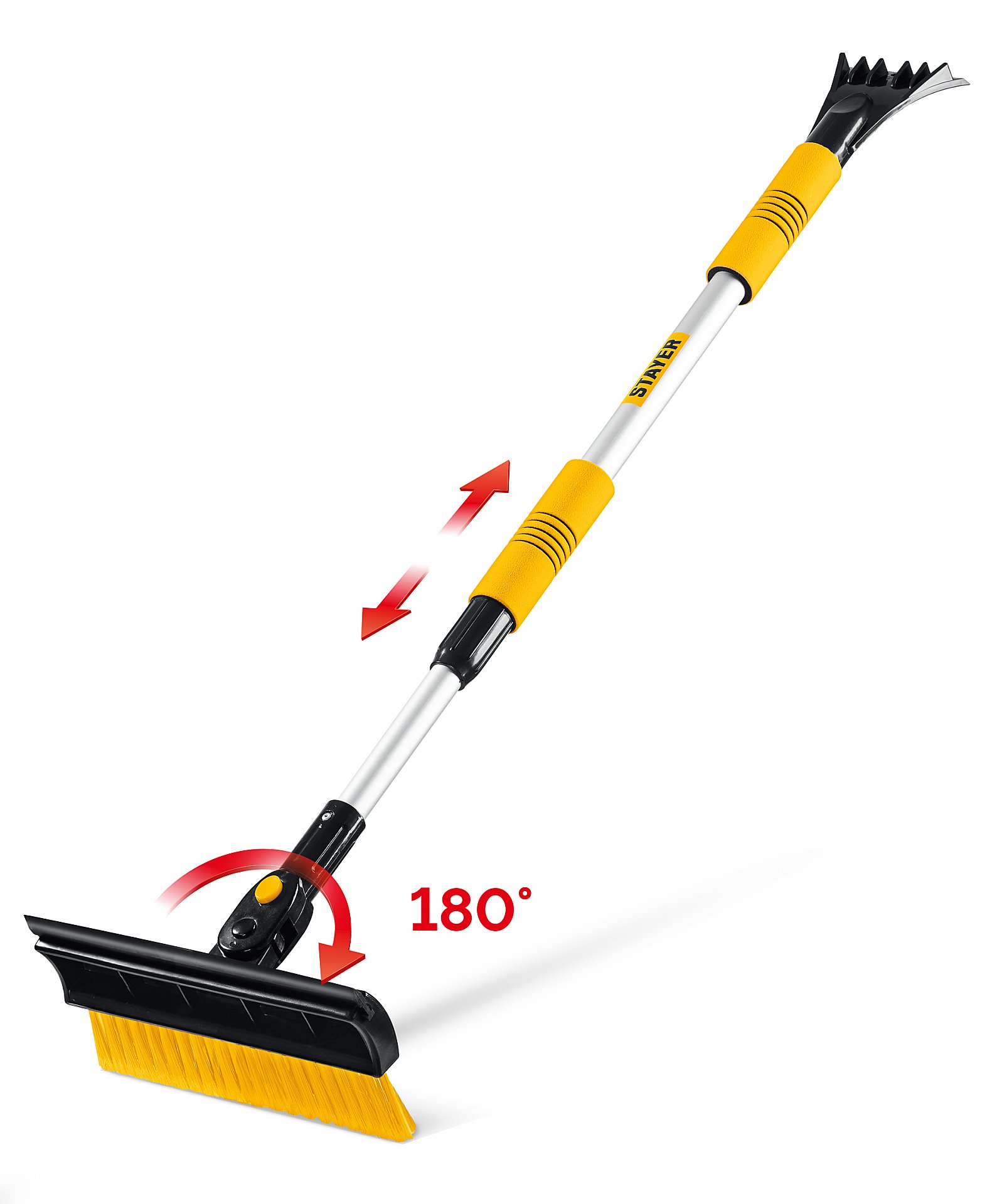 STAYER телескопическая щётка с поворотной головой и водосгоном от снега автомобильная, 990-1445 мм (61042-145)