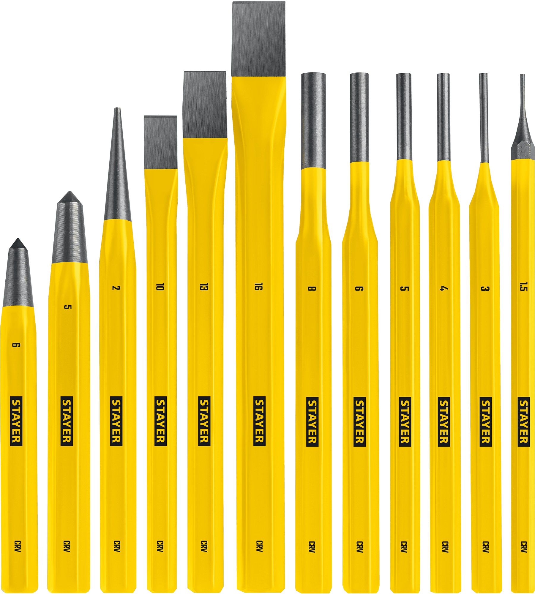 STAYER Hercules, 12 предметов, набор зубил и кернеров в пластиковом держателе, Professional (21077-H12)