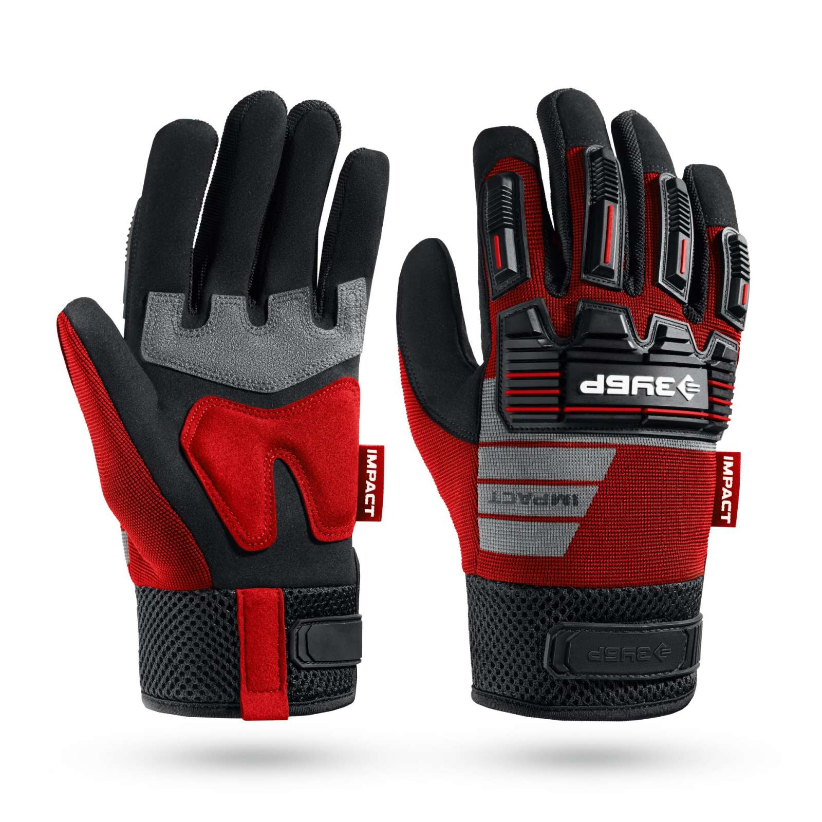 ЗУБР IMPACT р.XL (10), красные, профессиональные комбинированные перчатки, антивибрационные, противоударные, Профессионал (11478-XL)