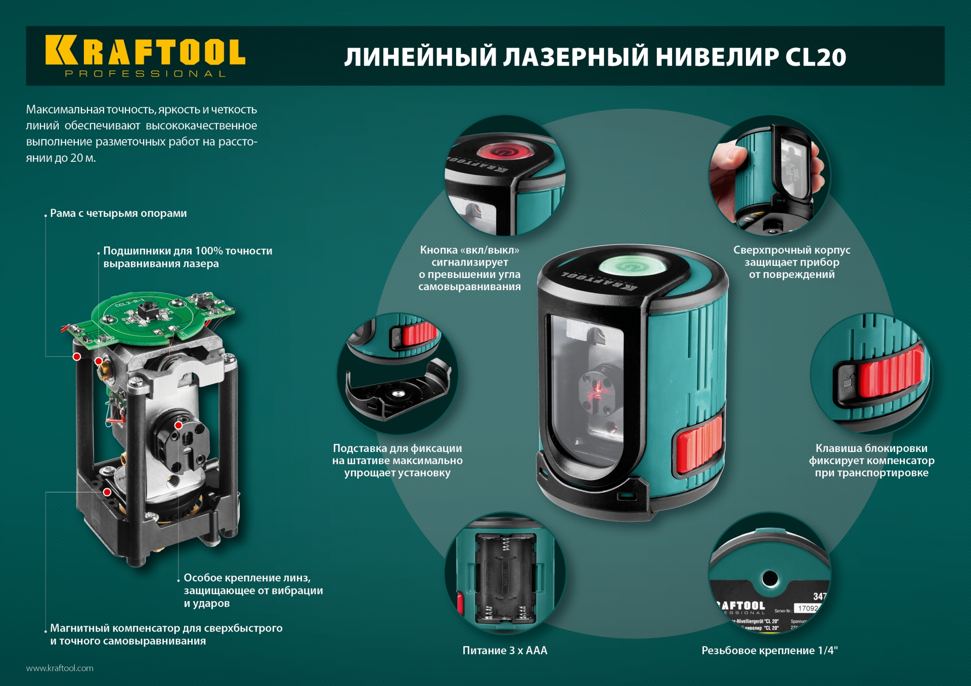 KRAFTOOL CL 20 #5, лазерный нивелир (34700-5)