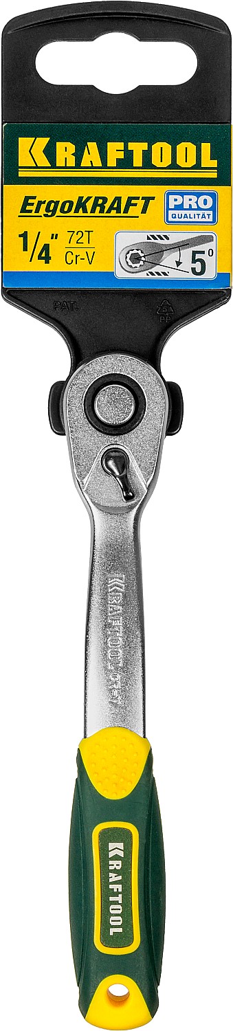 KRAFTOOL 1/4″, 72 зубца, изогнутая трещотка для торцовых головок, Pro (27795-1/4)