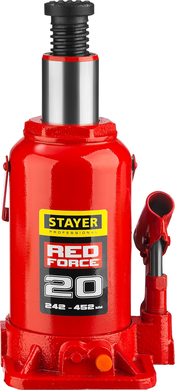 STAYER RED FORCE, 20 т, 242 - 452 мм, бутылочный гидравлический домкрат, Professional (43160-20)