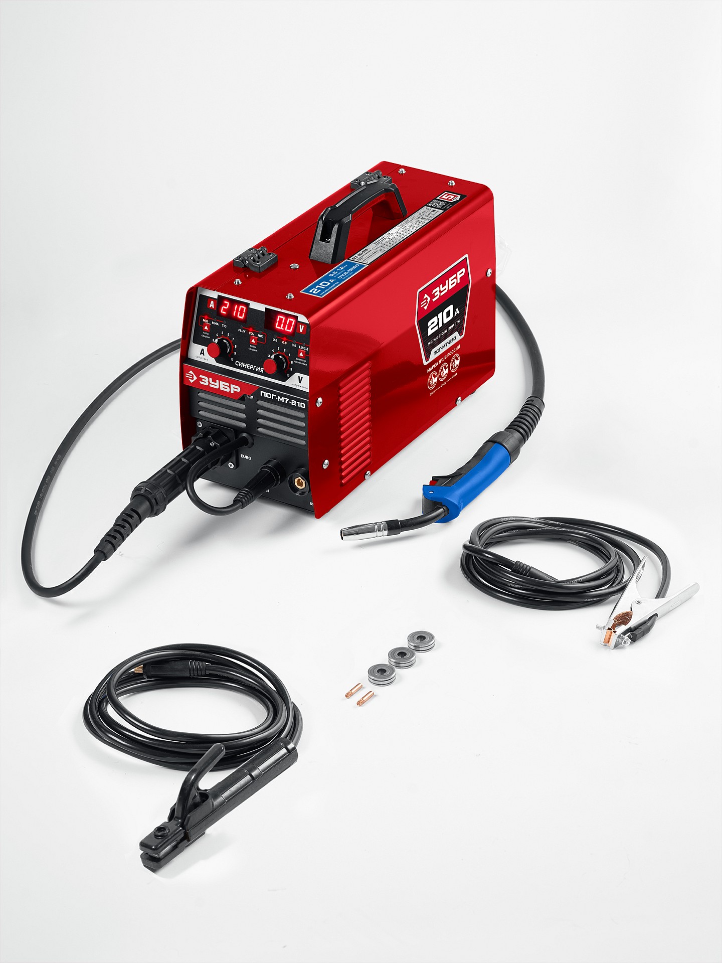 ЗУБР СИНЕРГИЯ, MIG / MAG, FCAW, MMA, TIG, 210 А, полуавтомат сварочный, с газом / без газа, горелка ПСГ-220 (ПСГ-М7-210)