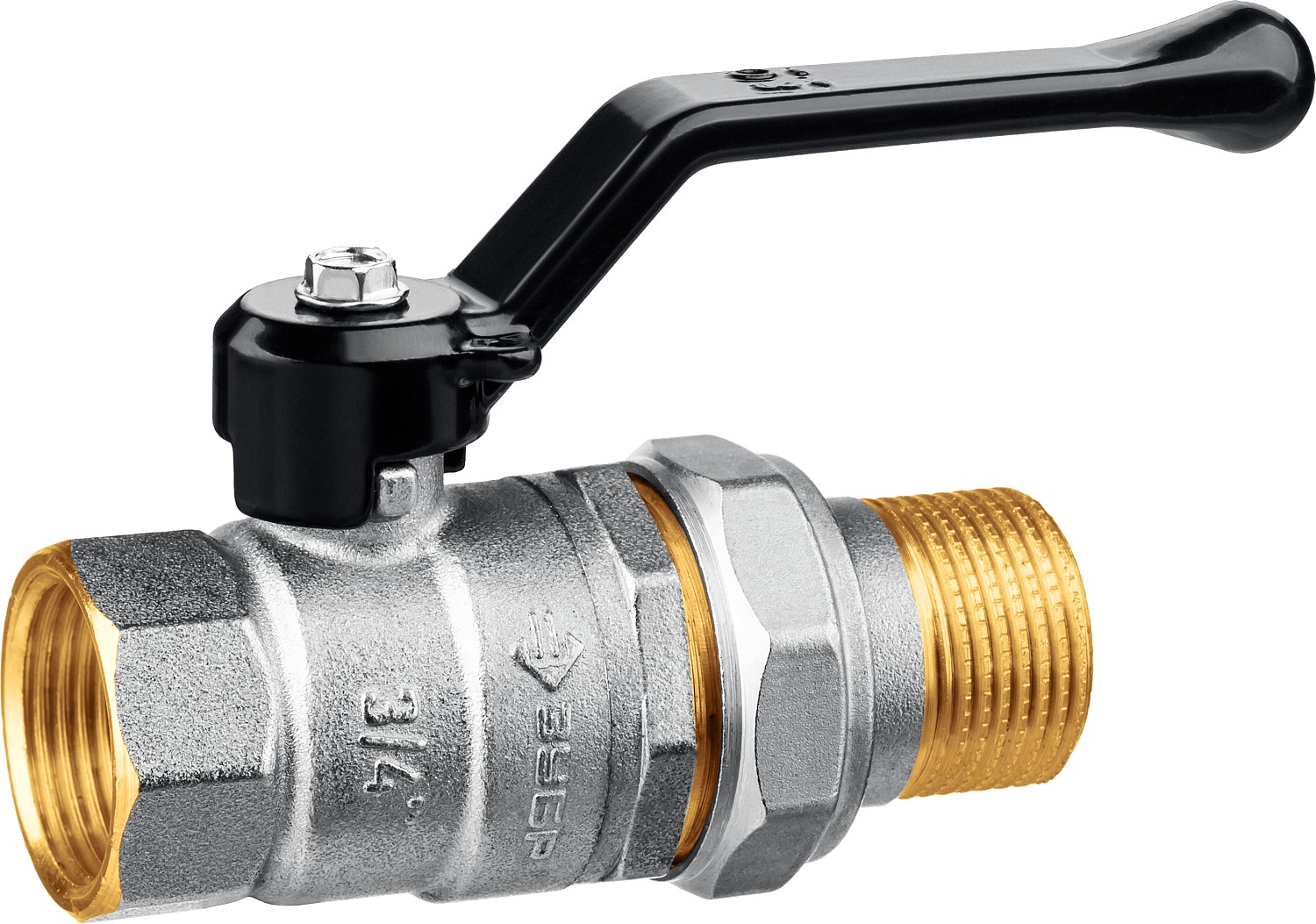 ЗУБР d 3/4″, ручка-рычаг, ″мама-папа″, полнопроходной шаровой кран с накидной гайкой (51320-3/4)
