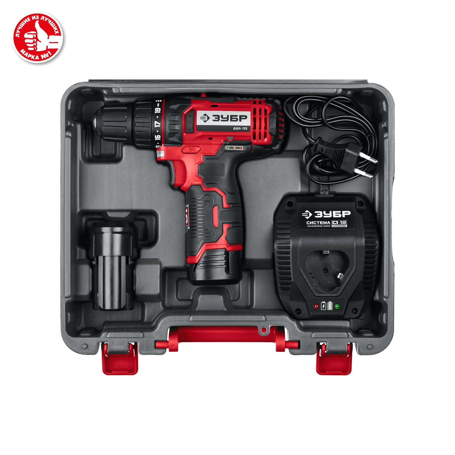ЗУБР С1-12, 12 В, 30 Н·м, 2 АКБ (2 А·ч), дрель-шуруповерт, кейс (ДШЛ-125-22)