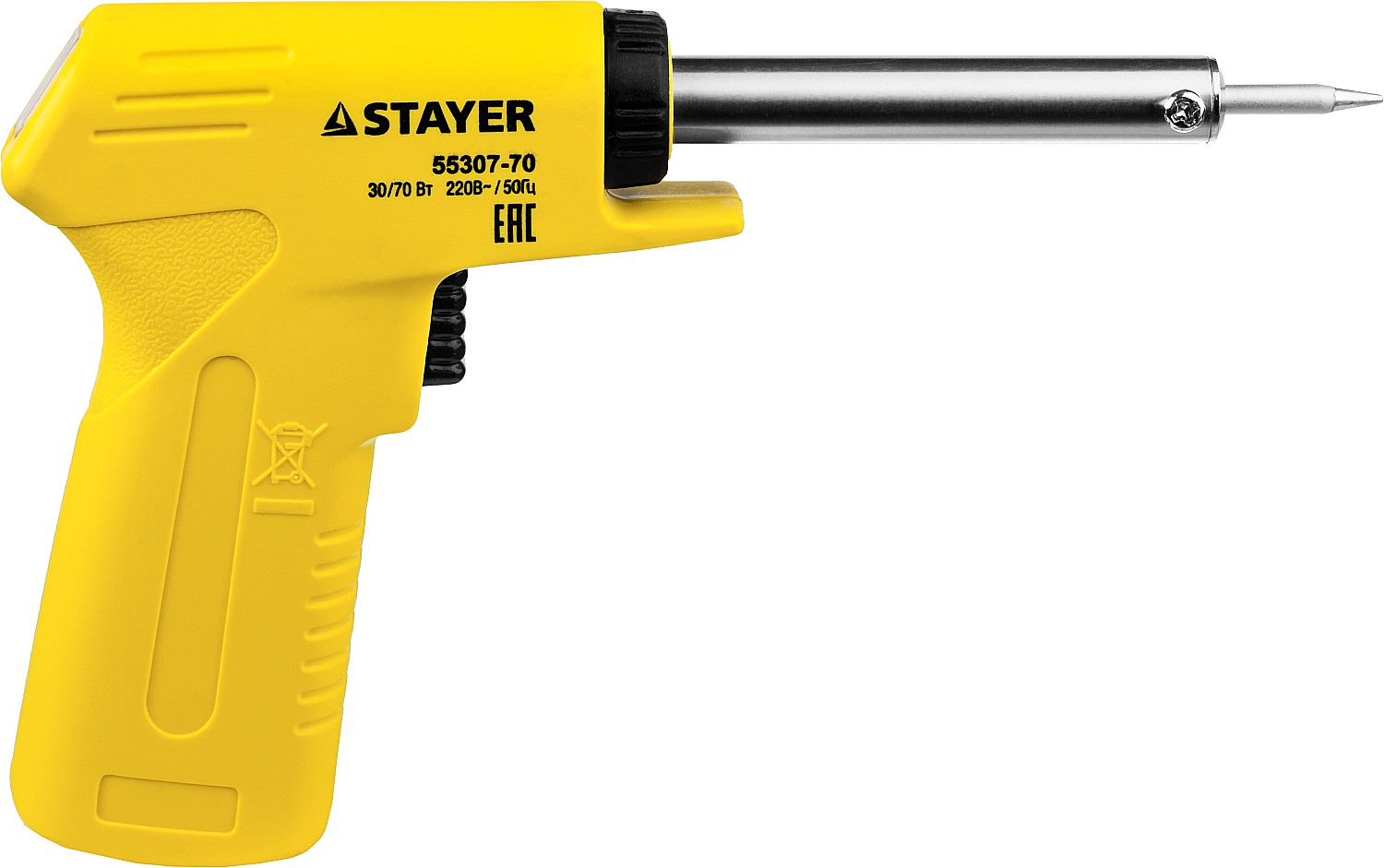 STAYER PROTerm, 30Вт+70Вт, 2 в 1, пистолетная рукоятка, конус, оловоотсос + подставка + припой, набор для паяльных работ, Professional (55315-70-H4)