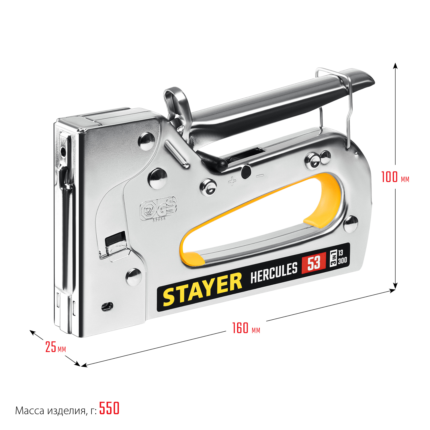 STAYER HERCULES-53, тип 53 (A/10/JT21) 23GA (6 - 14 мм)/13/300, стальной рессорный степлер, Professional (31519)