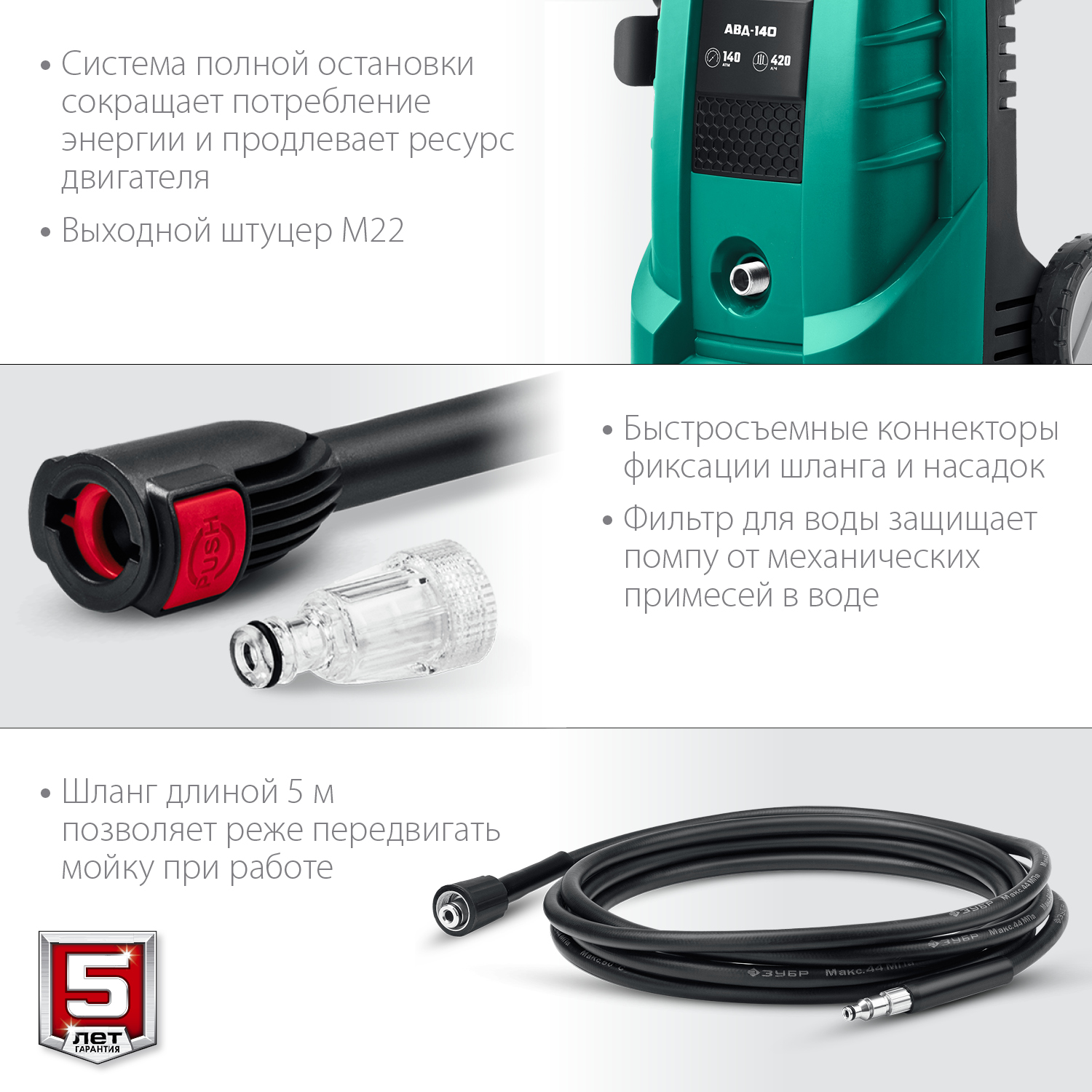 ЗУБР 140 Атм, 1700 Вт, мойка высокого давления, пистолет МИГ-180 (АВД-140)