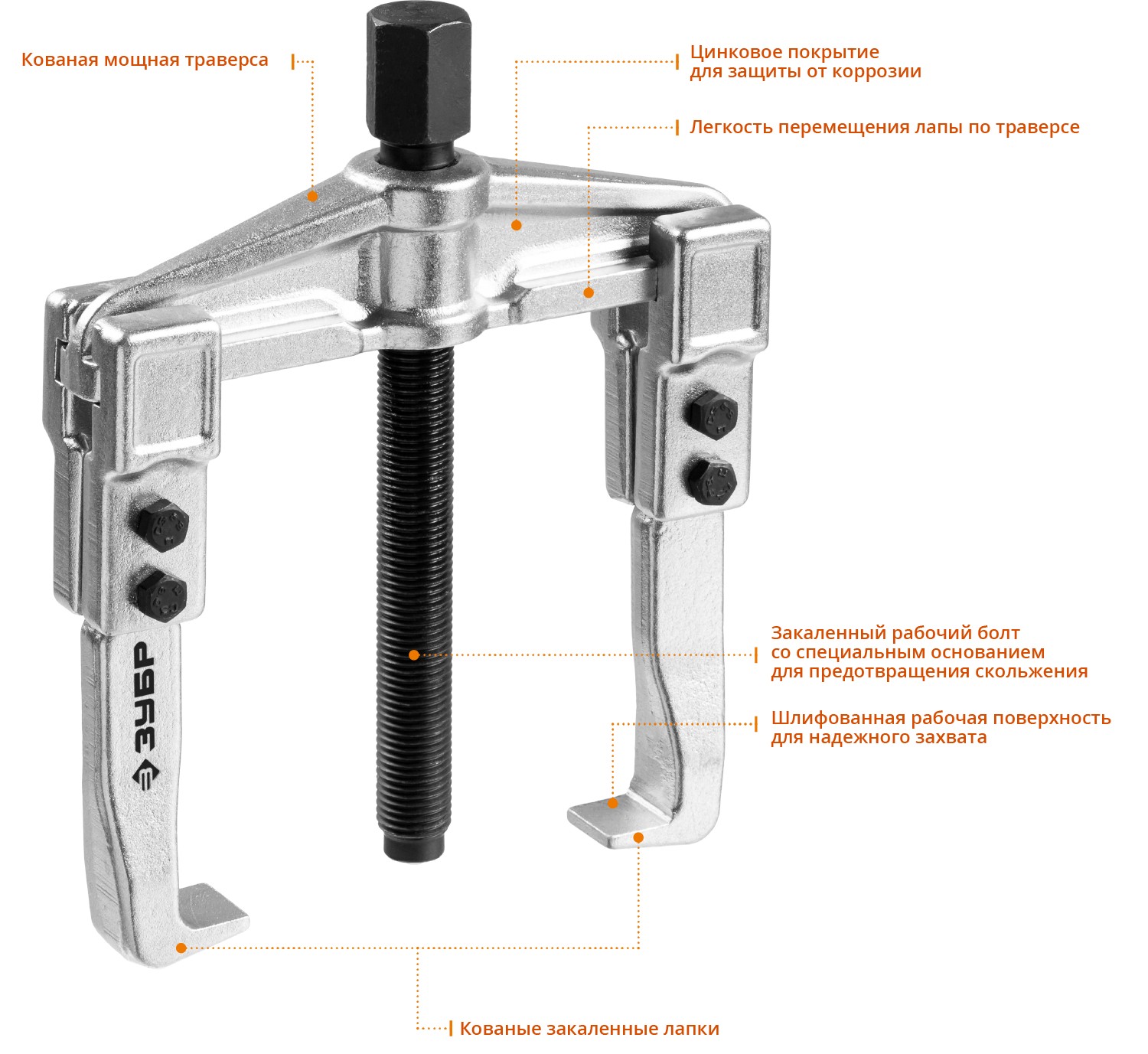 ЗУБР внешний d 30 - 100 мм, внутренний d 45 - 115 мм, раздвижной двухзахватный съемник, Профессионал (43310-115-100)