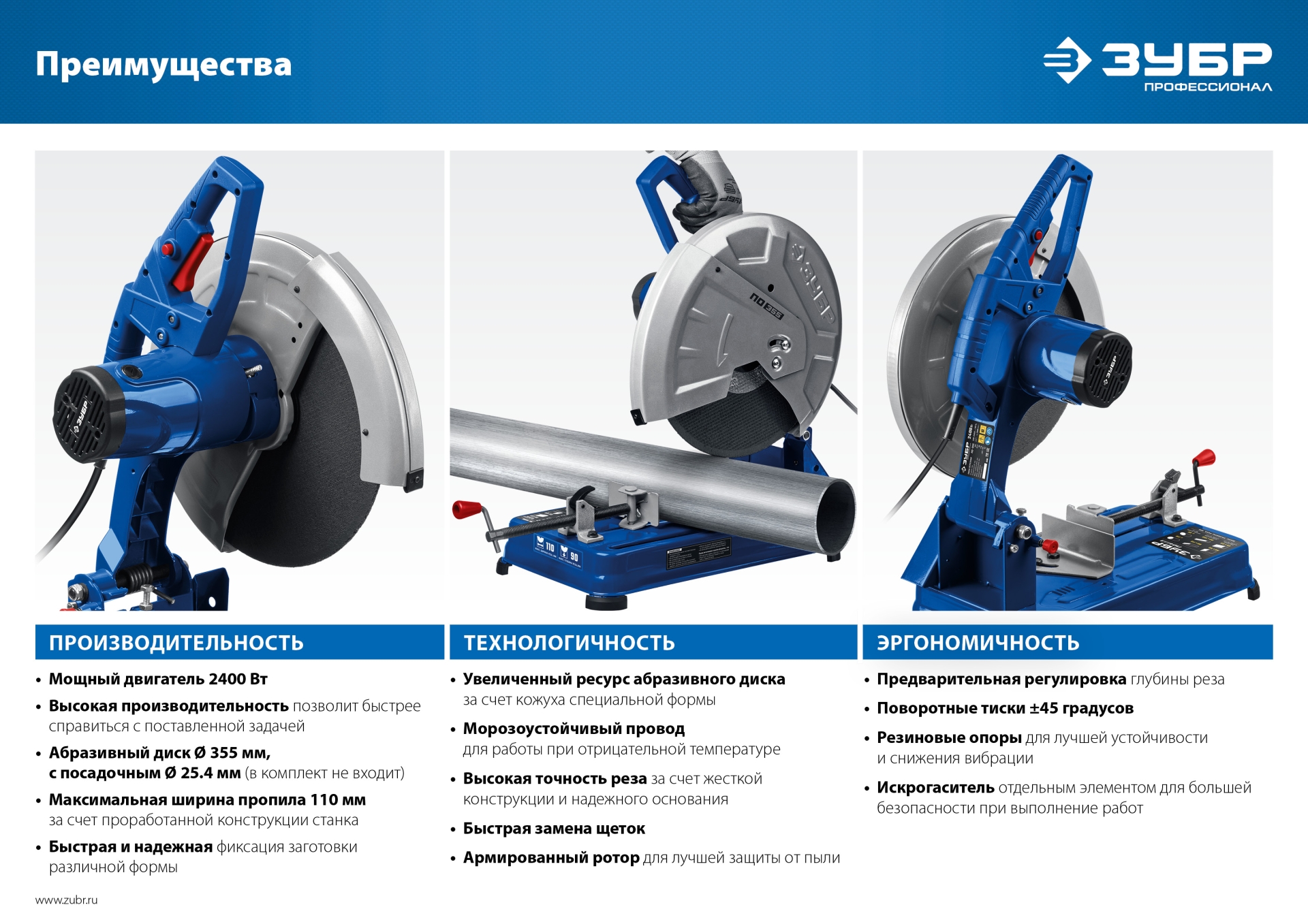ЗУБР 355 мм, 2400 Вт, пила отрезная (монтажная) по металлу, абразив, Профессионал (ПО-355)
