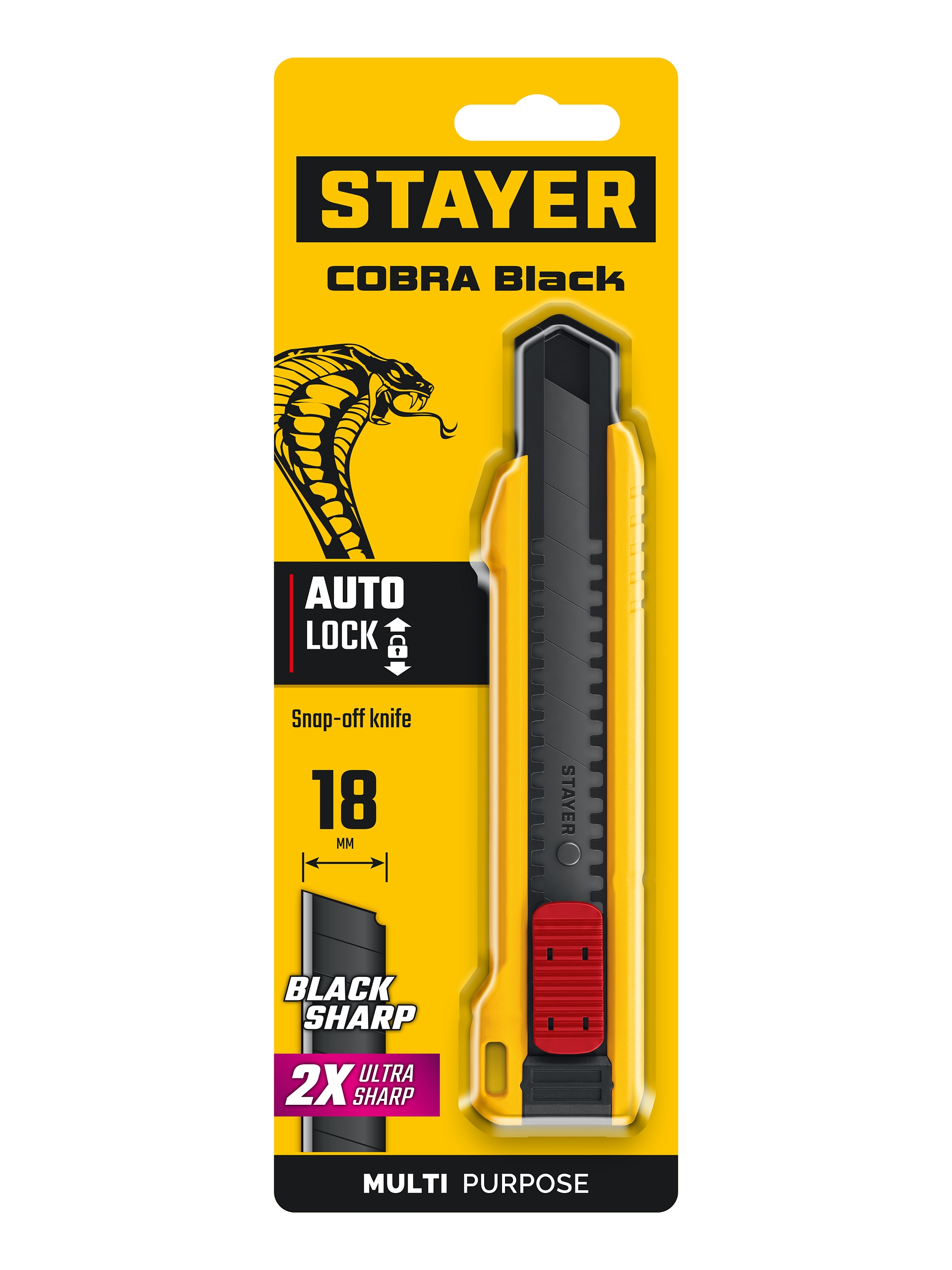 STAYER COBRA Black, 18 мм, нож из АБС пластика, автостоп (0913)