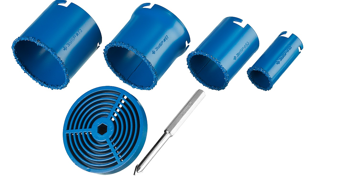 ЗУБР 6 шт, 33, 53, 67, 73 мм, карбид вольфрама, набор кольцевых коронок, Профессионал (33350-H6)