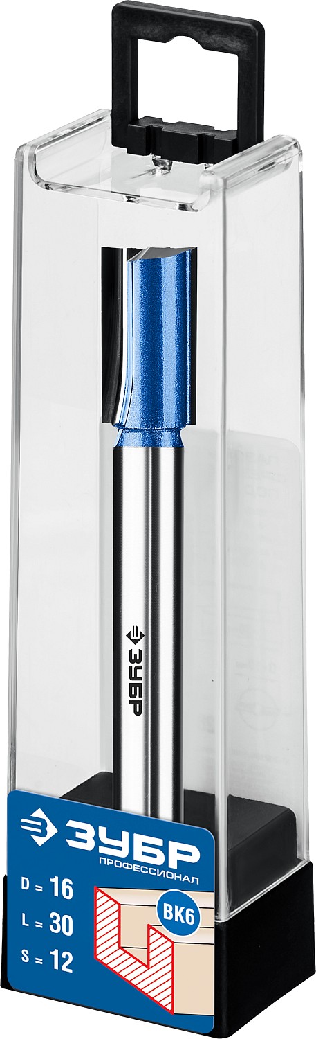 ЗУБР 16 x 30 мм, хвостовик 12 мм, фреза пазовая прямая с нижними подрезателями, Профессионал (28755-16-30)