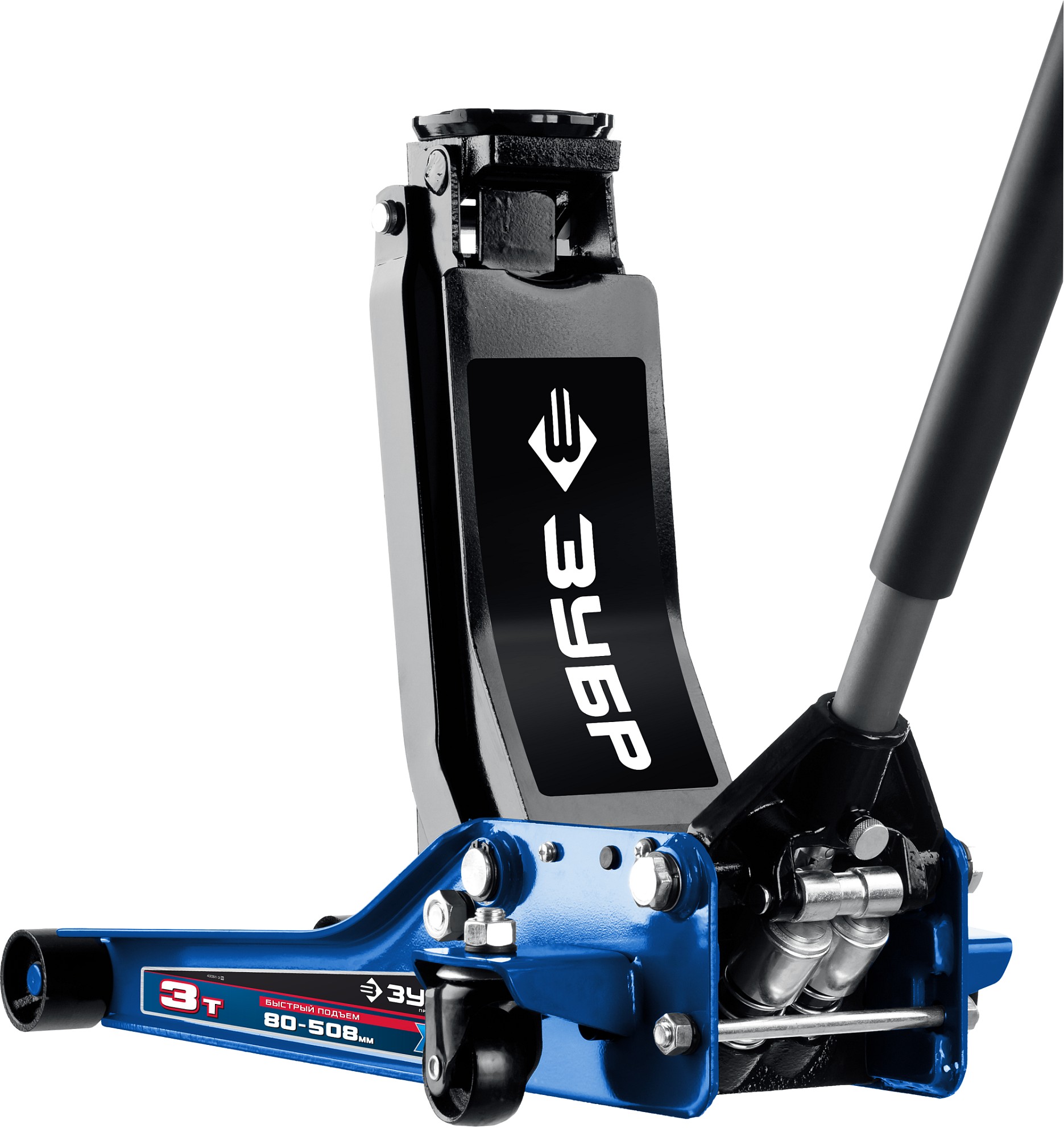 ЗУБР X85, 3 т, 80 - 508 мм, универсальный гидравлический подкатной домкрат для СТО, Профессионал (43051-3)