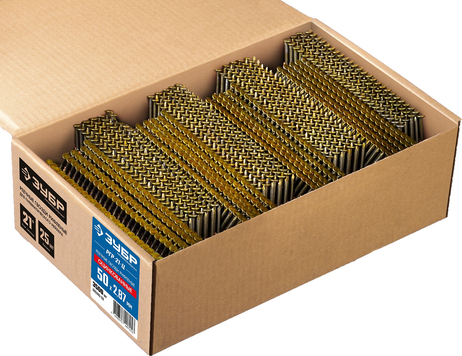 ЗУБР SN21 50 х 2.87 мм, реечные гвозди рифленые оцинкованные, 3500 шт (305393-50)