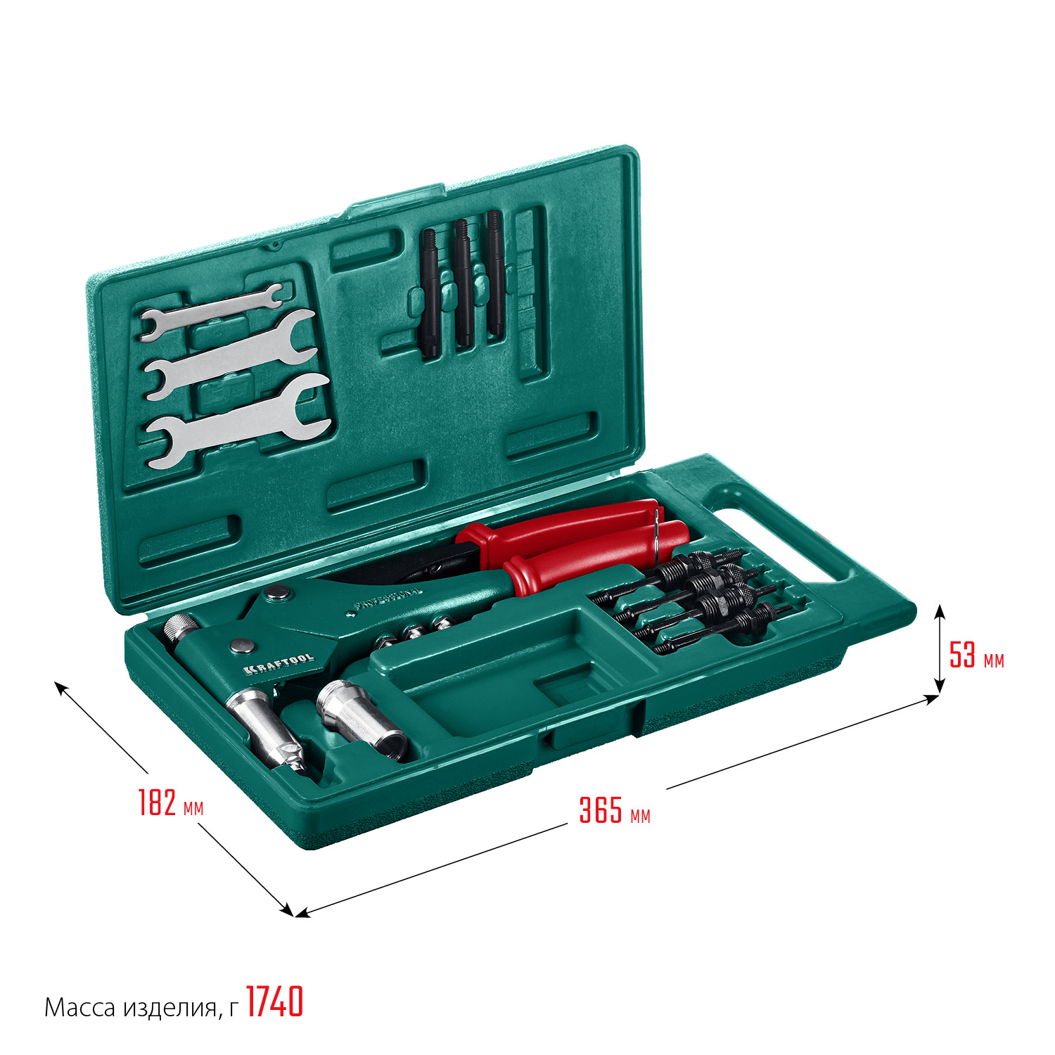 KRAFTOOL Combo3-M6, 360°, 3 вида заклёпок, комбинированный поворотный заклепочник в кейсе (31178)