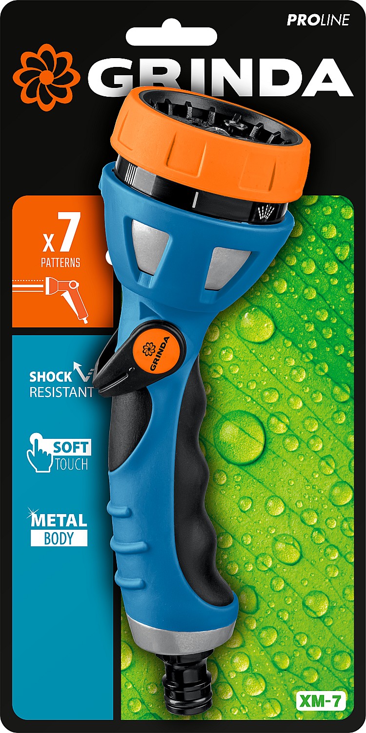 GRINDA XM-7, 7 режимов, металлический с TPR, поливочный пистолет, PROLine (429150)