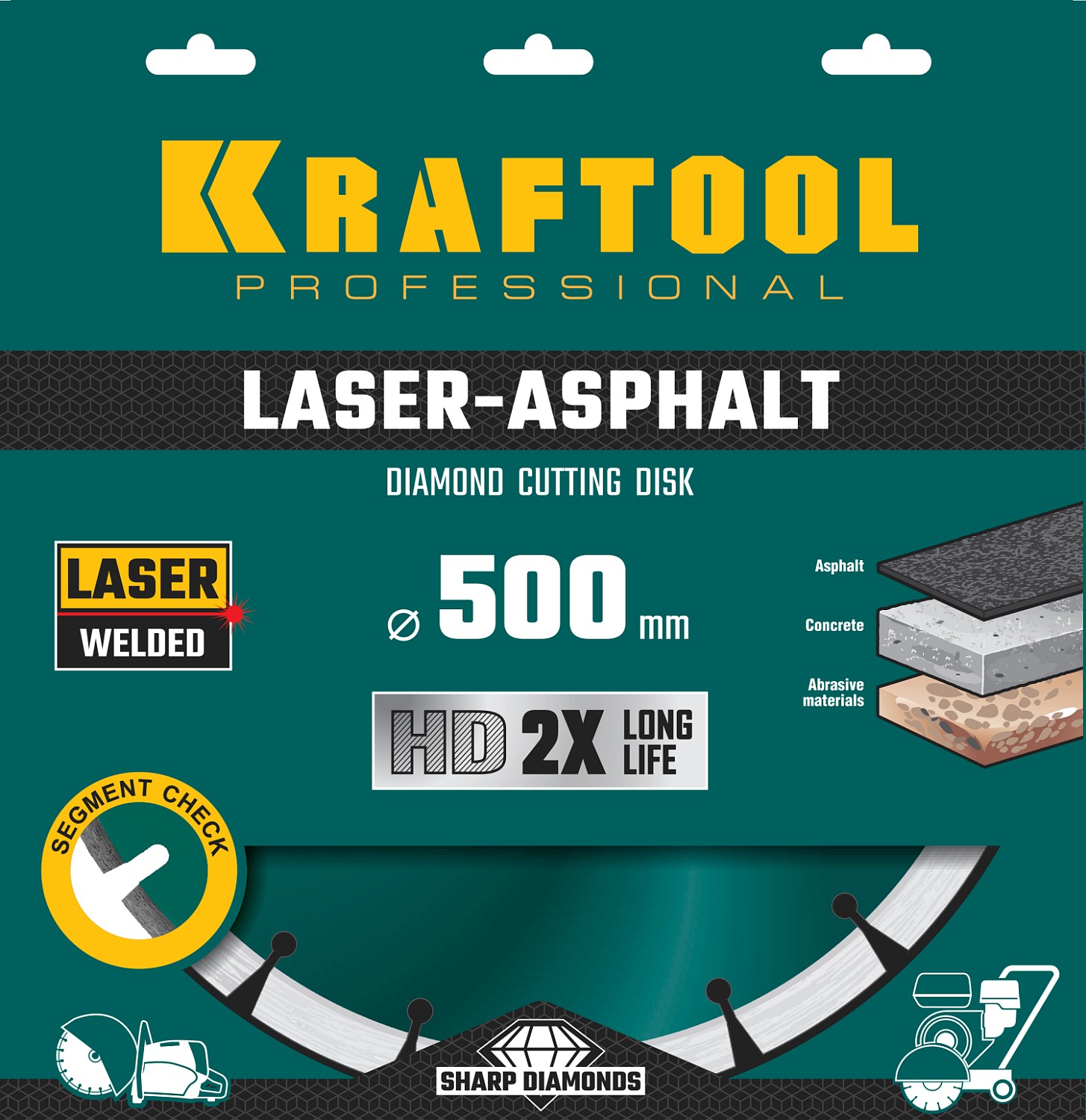 KRAFTOOL LASER-ASPHALT 500 мм (25.4/20 мм, 10х4.5 мм), алмазный диск (36687-500)