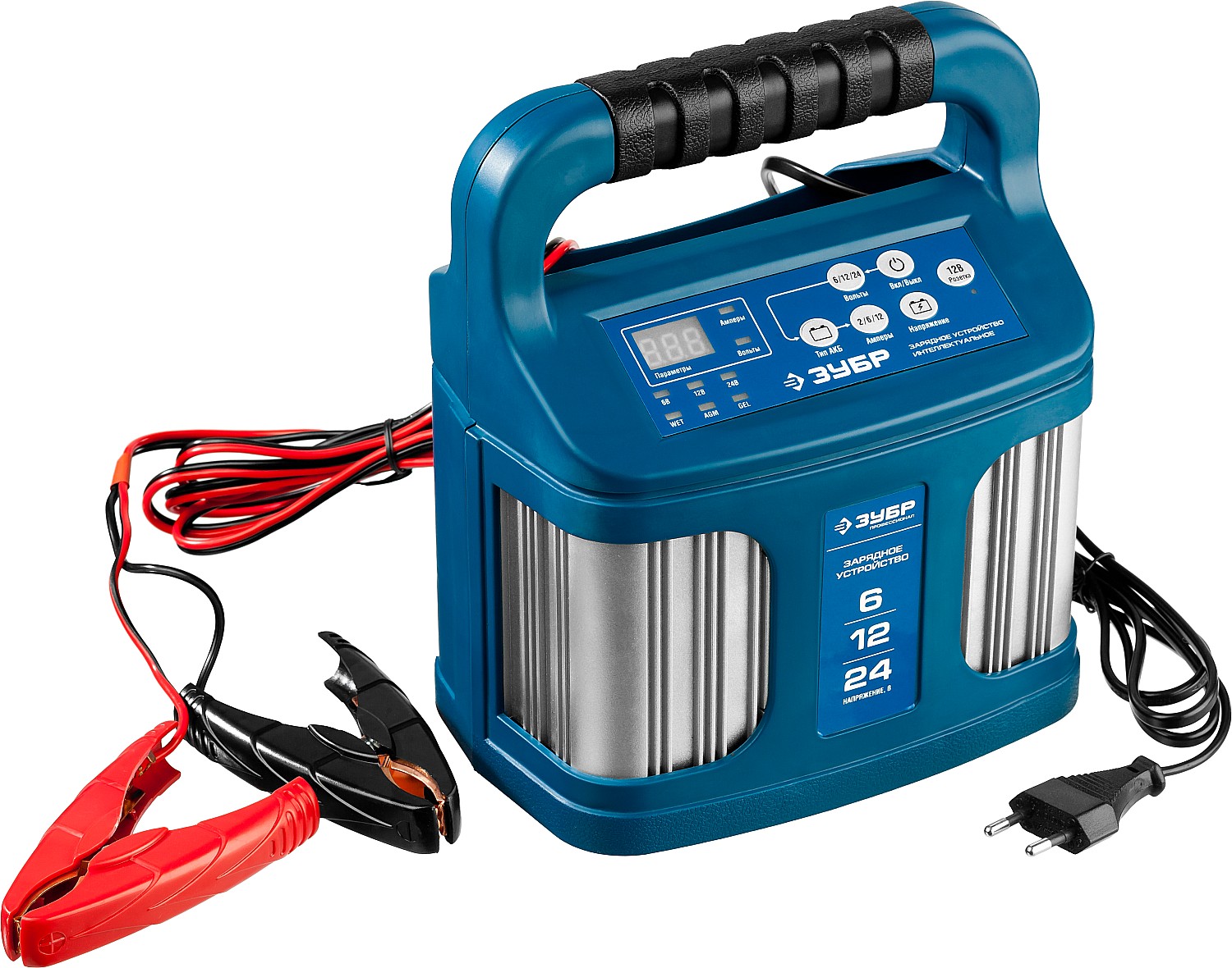 ЗУБР ЗУ-240, 6/12/24 В, 2-12 А, розетка 12 В, интеллектуальное зарядное устройство для аккумуляторов, Профессионал (59305)