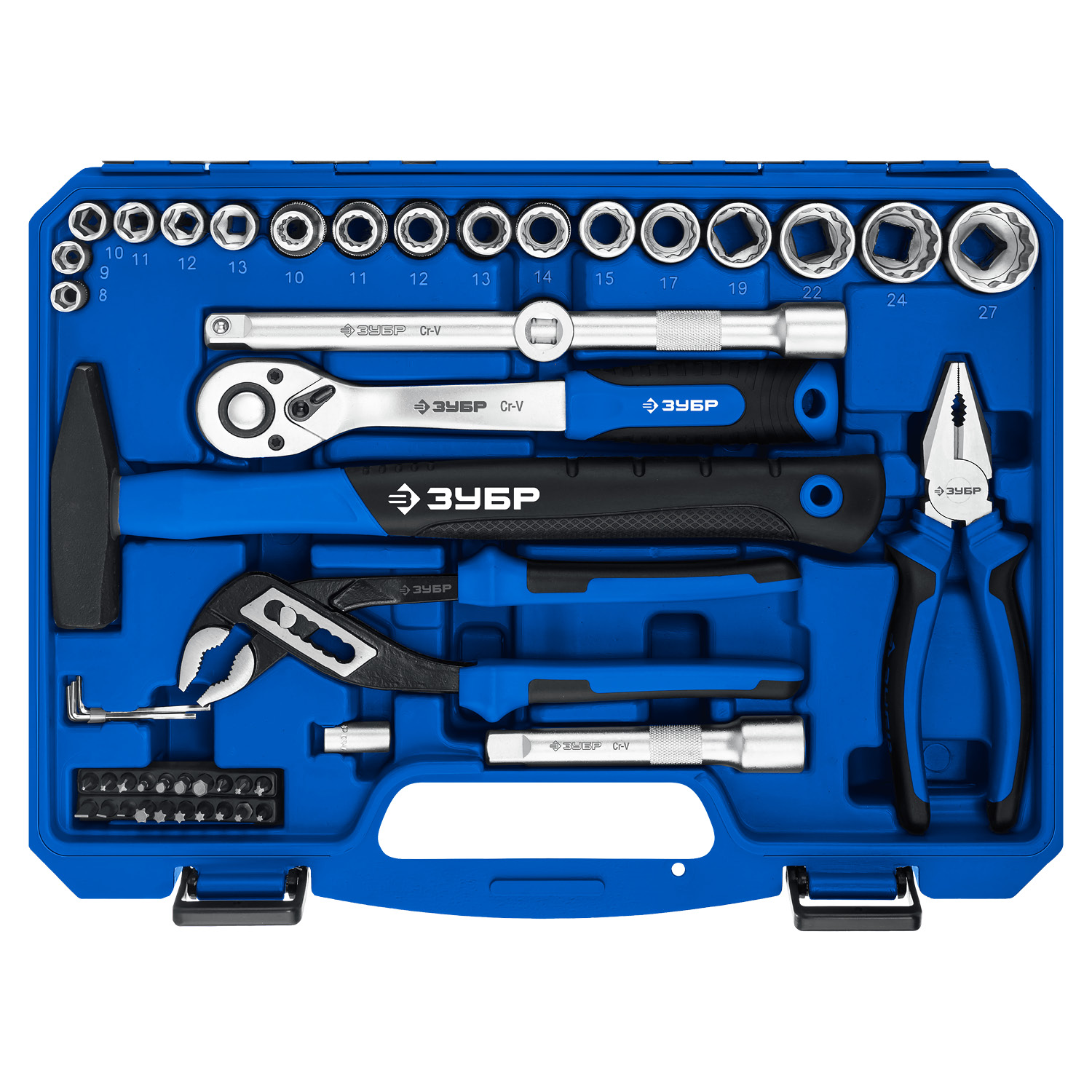 ЗУБР Универсал-63, 63 предм., (1/2″+ 1/4″), универсальный набор инструмента, Профессионал (27670-H58)